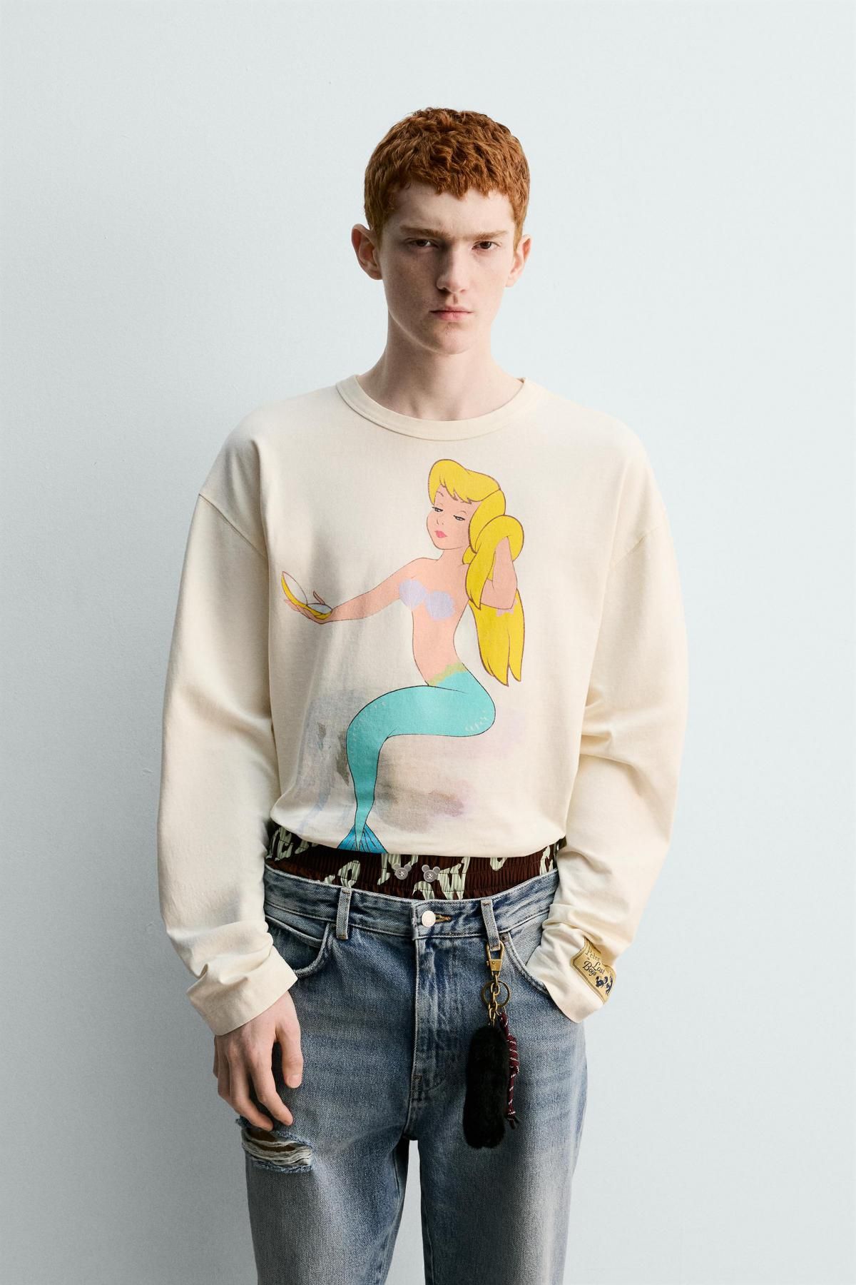 자라 피터팬 인어 프린트 티셔츠 X 해리 램버트 0962/388 OYSTER-WHITE - 상세 이미지 3