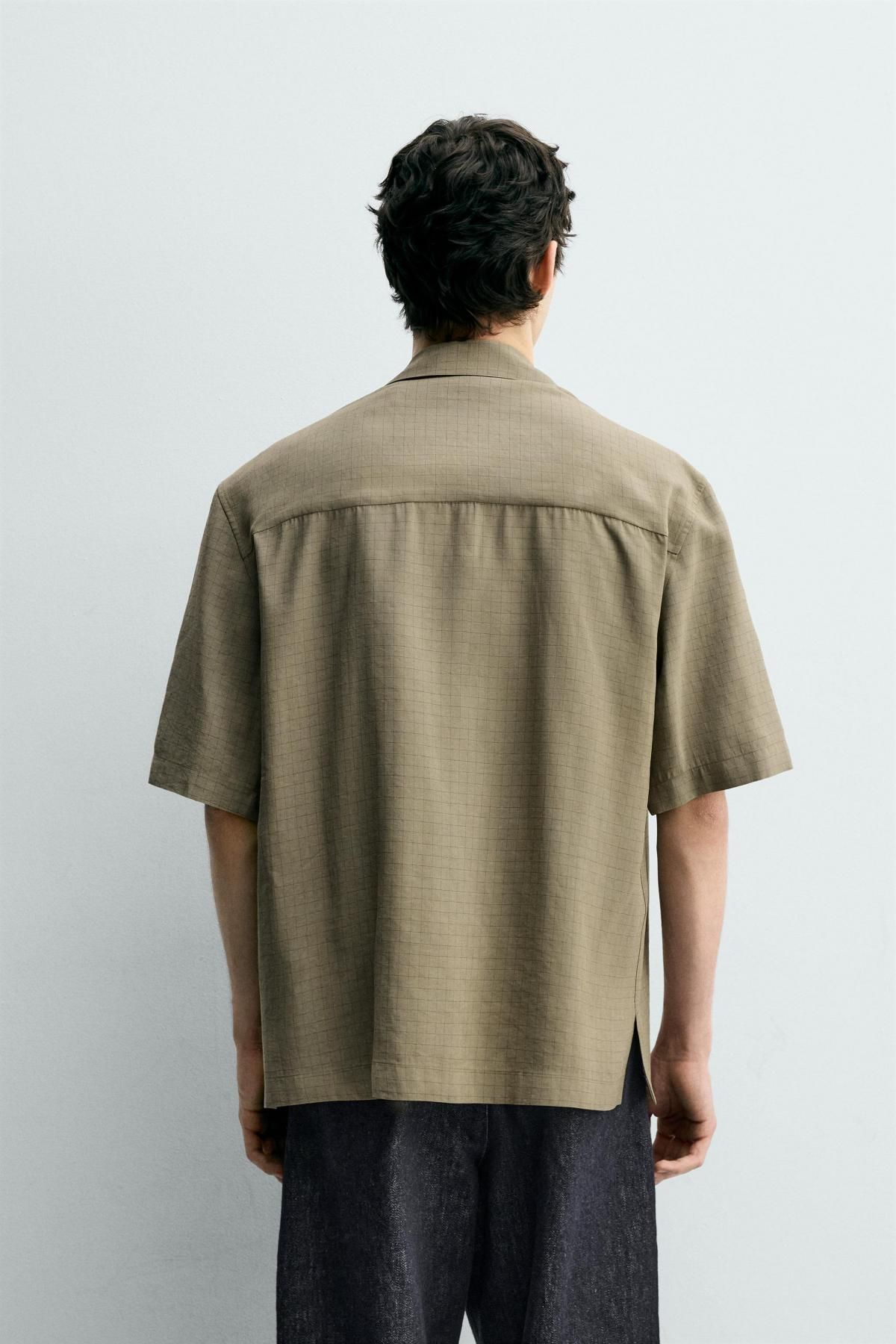 자라 테크니컬 모달 오픈카라 반팔 셔츠 4097/791 KHAKI - 상세 이미지 4