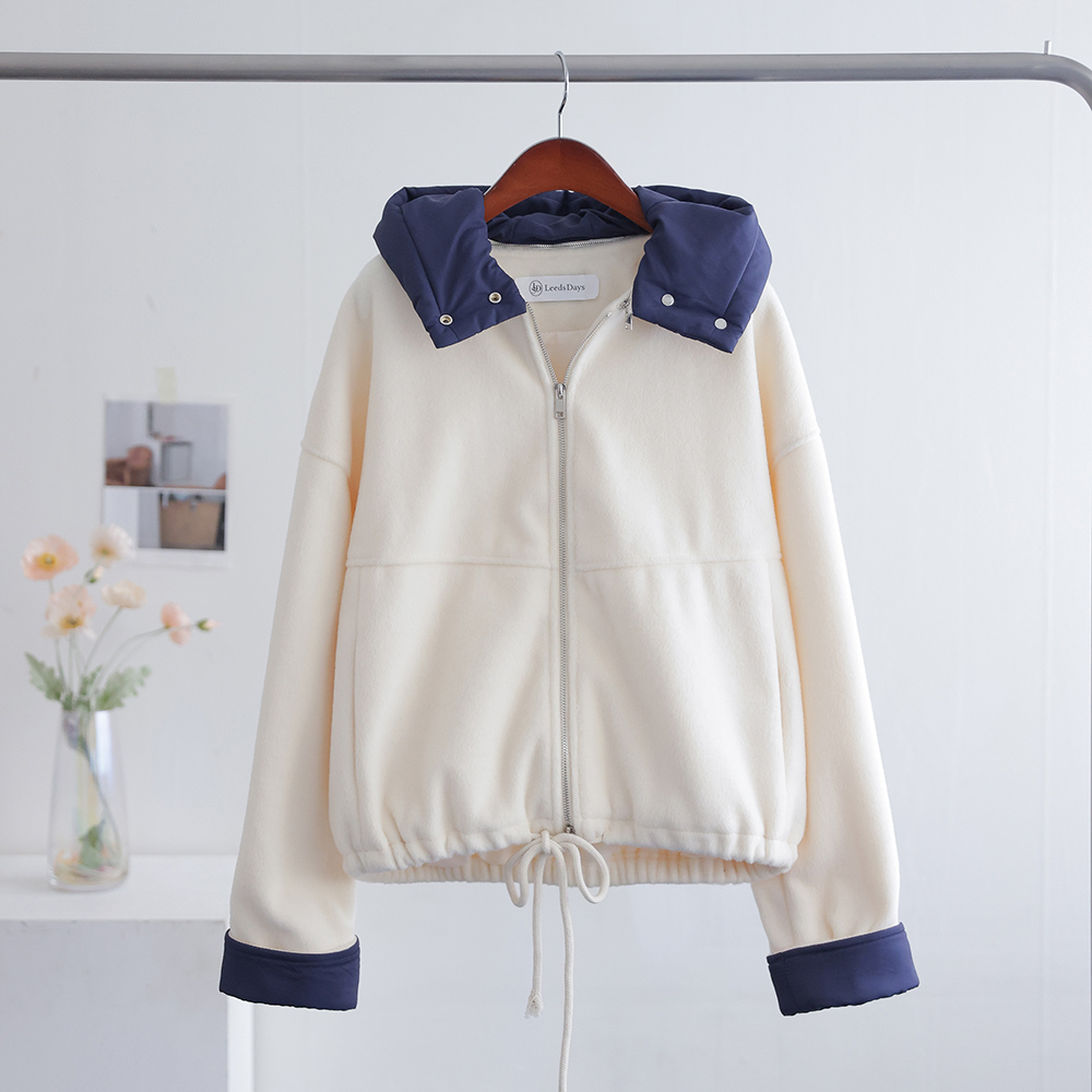 [오픈할인/정상가56800] 폴티드 탈부착 패딩 후드 배색 루즈핏 스트링 겨울 자켓 점퍼 - 상세 이미지 2