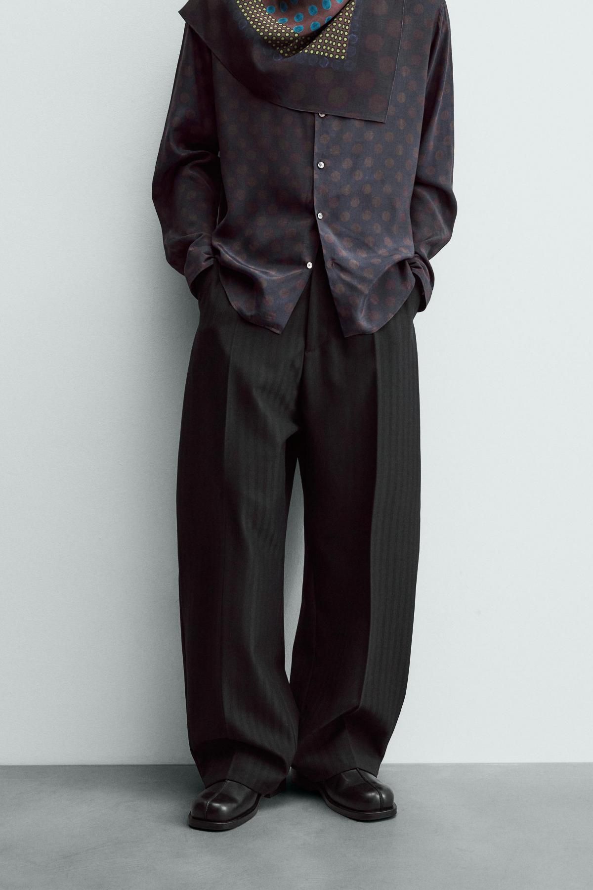 자라 한정판 울혼방 와이드 수트 팬츠 4022/085 BLACK - 상품 이미지