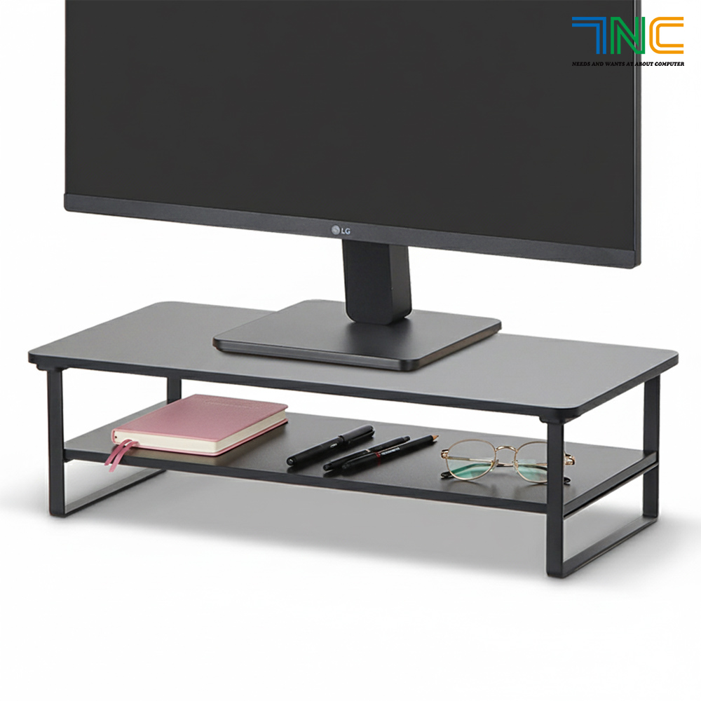 7NC 2단 모니터받침대 높은 우드 선반 받침 서랍형 스탠드 사무실 책상 듀얼 컴퓨터 대형