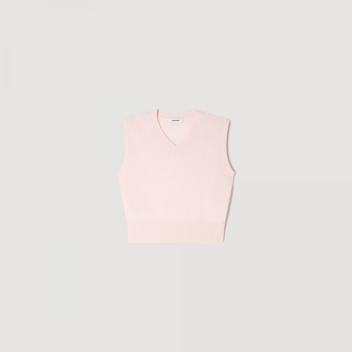 산드로 프리미엄 캐시미어 울 니트 크롭 베스트 SFPPU02762_610 BLASS-ROSA - 메인 이미지