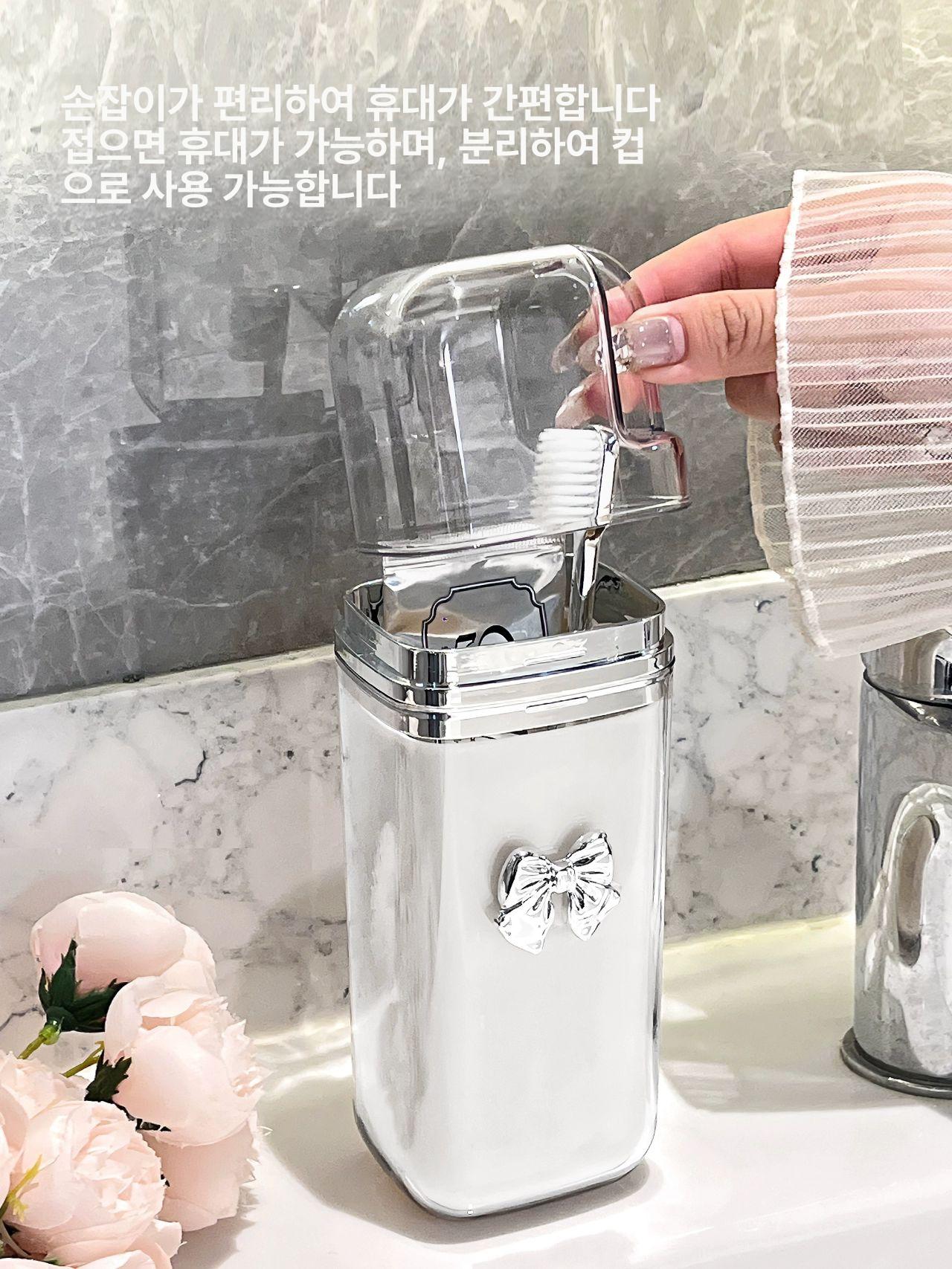 여행용 세면도구 칫솔 수납함 세트 휴대용 여행용품 필수품 더블컵 여행용 투명실버 - 상세 이미지 3