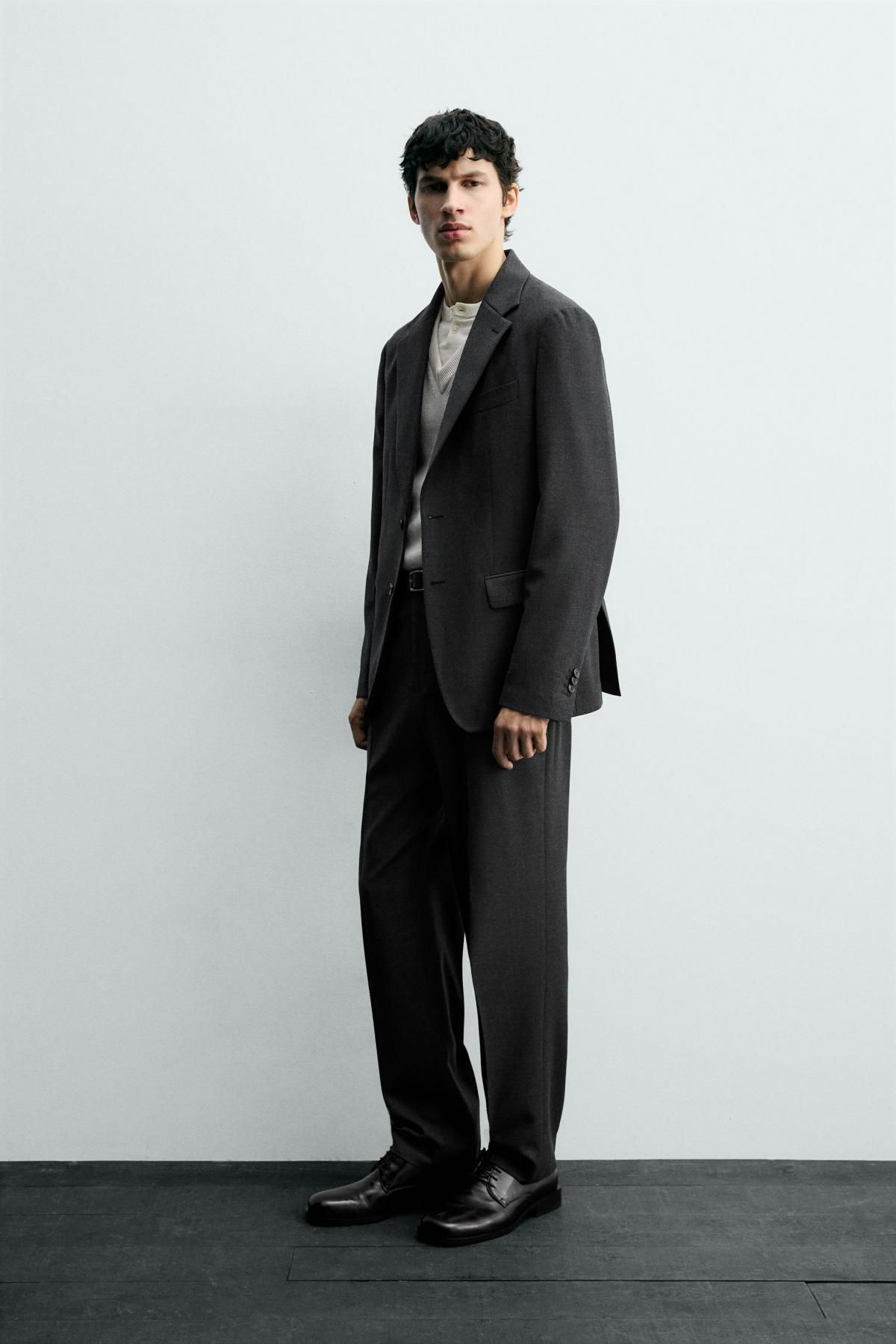 자라 프리미엄 울 플란넬 레귤러핏 수트 팬츠 7380/607 ANTHRACITE GREY - 상세 이미지 4