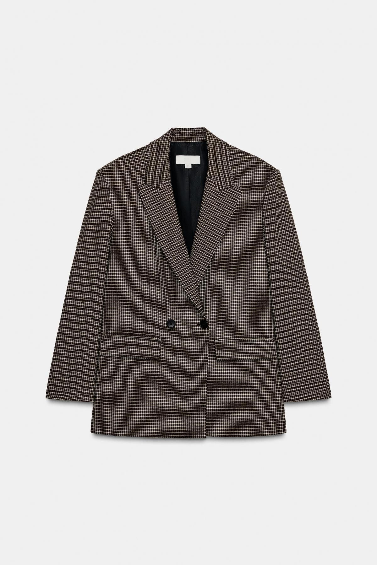 자라 오버핏 체크 더블브레스트 블레이저 2036/678 BROWN / ECRU - 메인 이미지