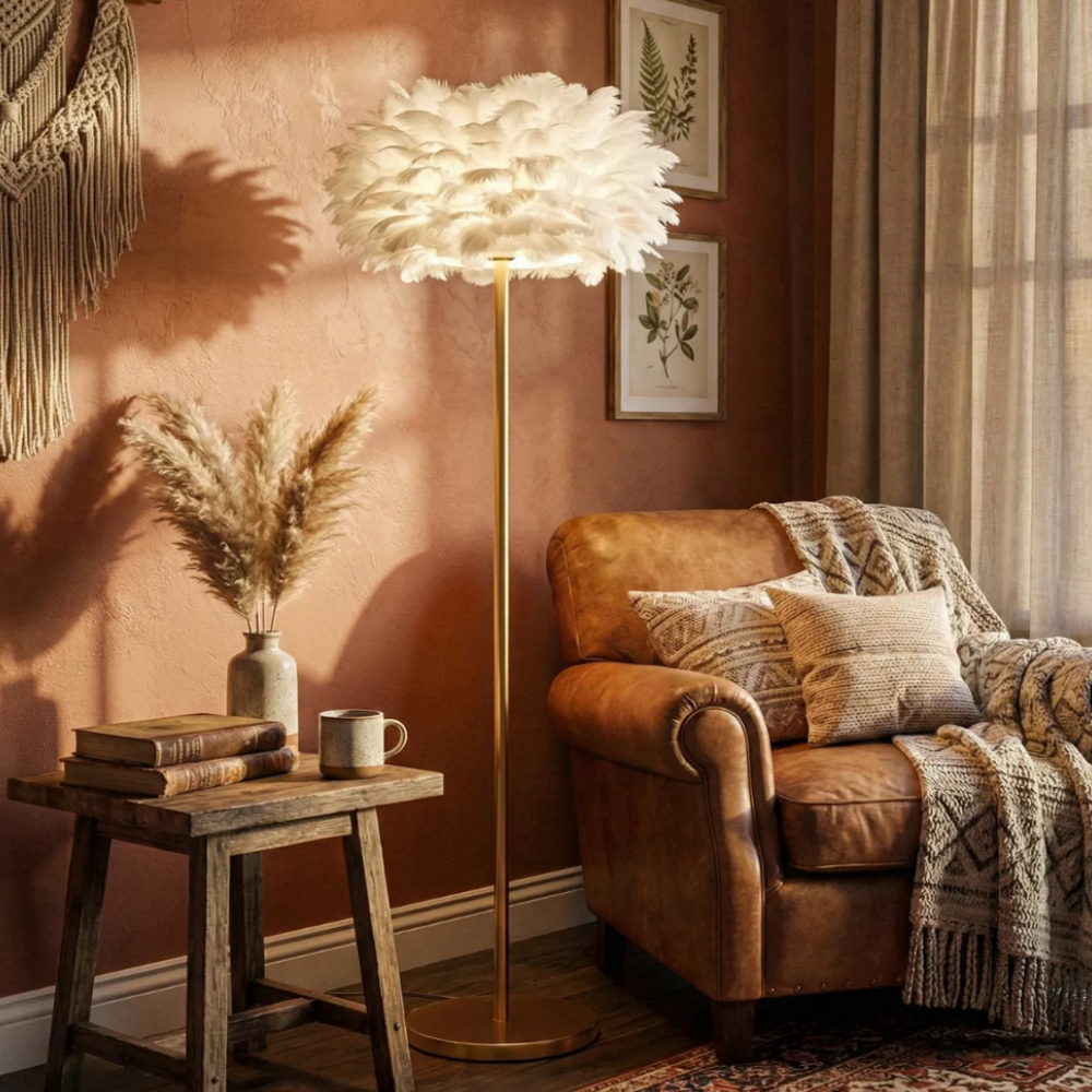 플루마 깃털 플로어램프 일자형 LED 장스탠드 거실 감성 인테리어조명