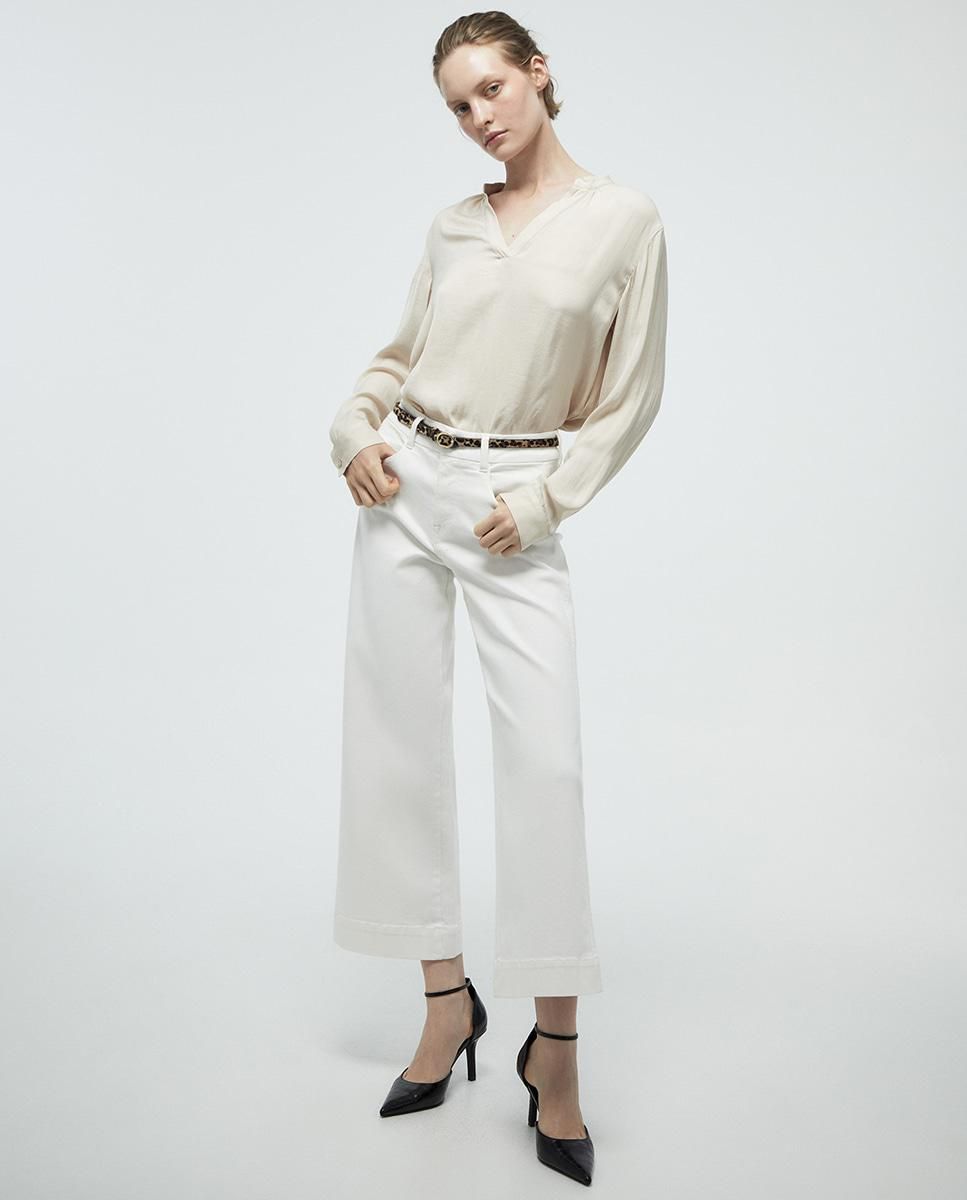 스페라 플레인 브이넥 루즈핏 블라우스 58320207788 BEIGE - 상세 이미지 3
