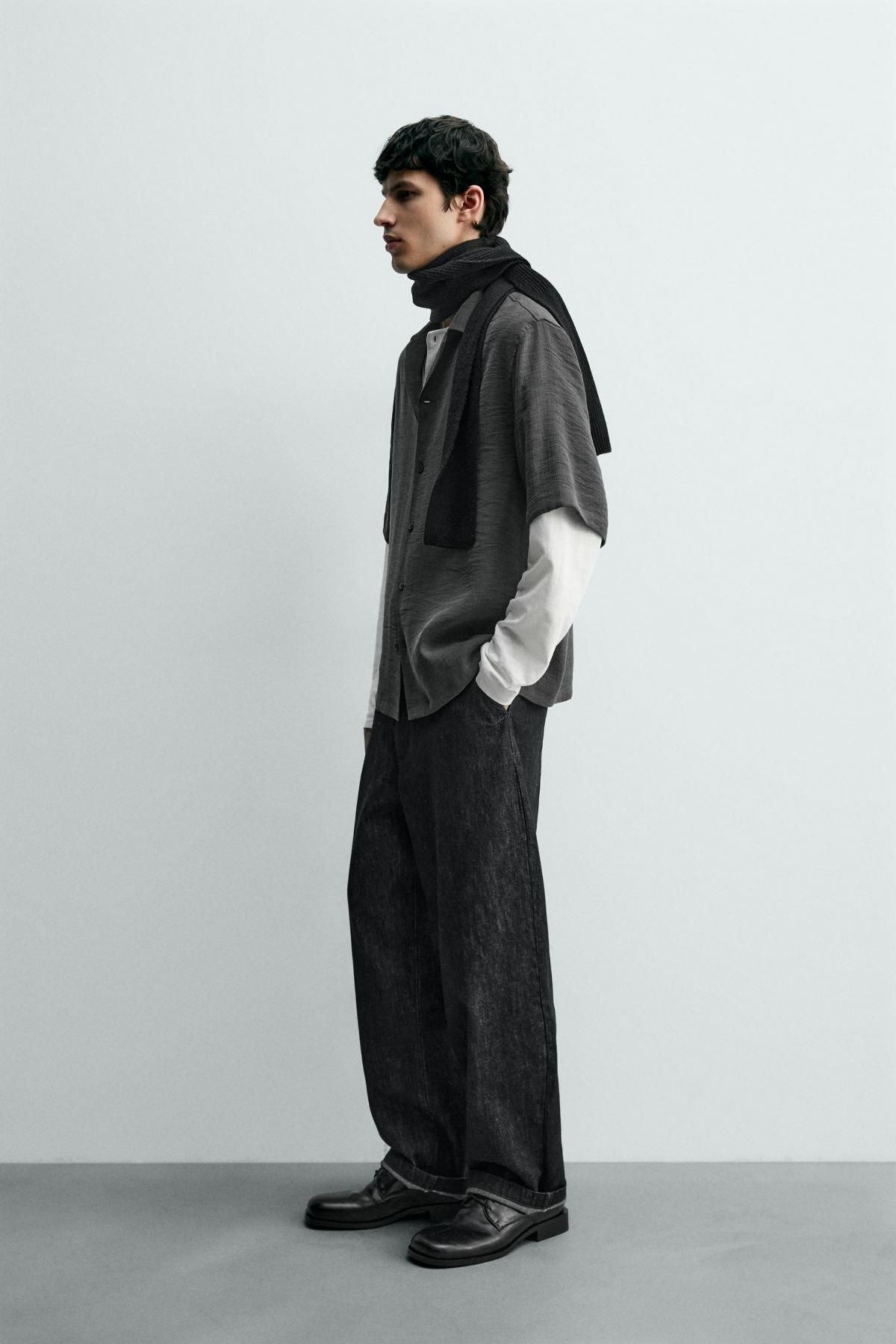 자라 릴렉스핏 반팔 셔츠 다크그레이 오픈카라 4098/789 GREY - 상세 이미지 5
