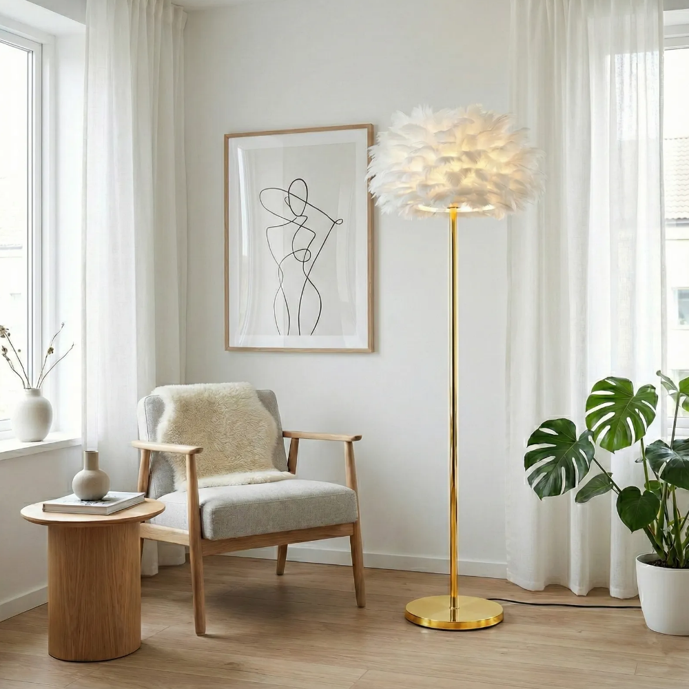 플루마 깃털 플로어램프 일자형 LED 장스탠드 거실 감성 인테리어조명