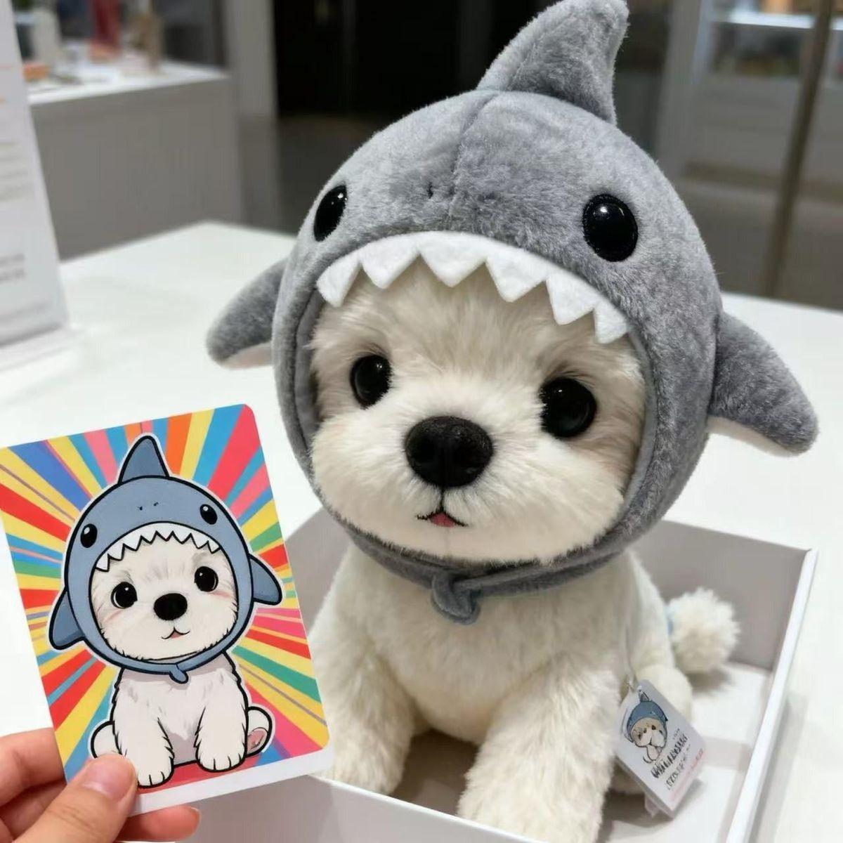 강아지 고양이 상어 헤드피스 귀여운 펫 모자 촬영 소품 인형 머리장식 샤크 헤드 커버 S 2.5kg