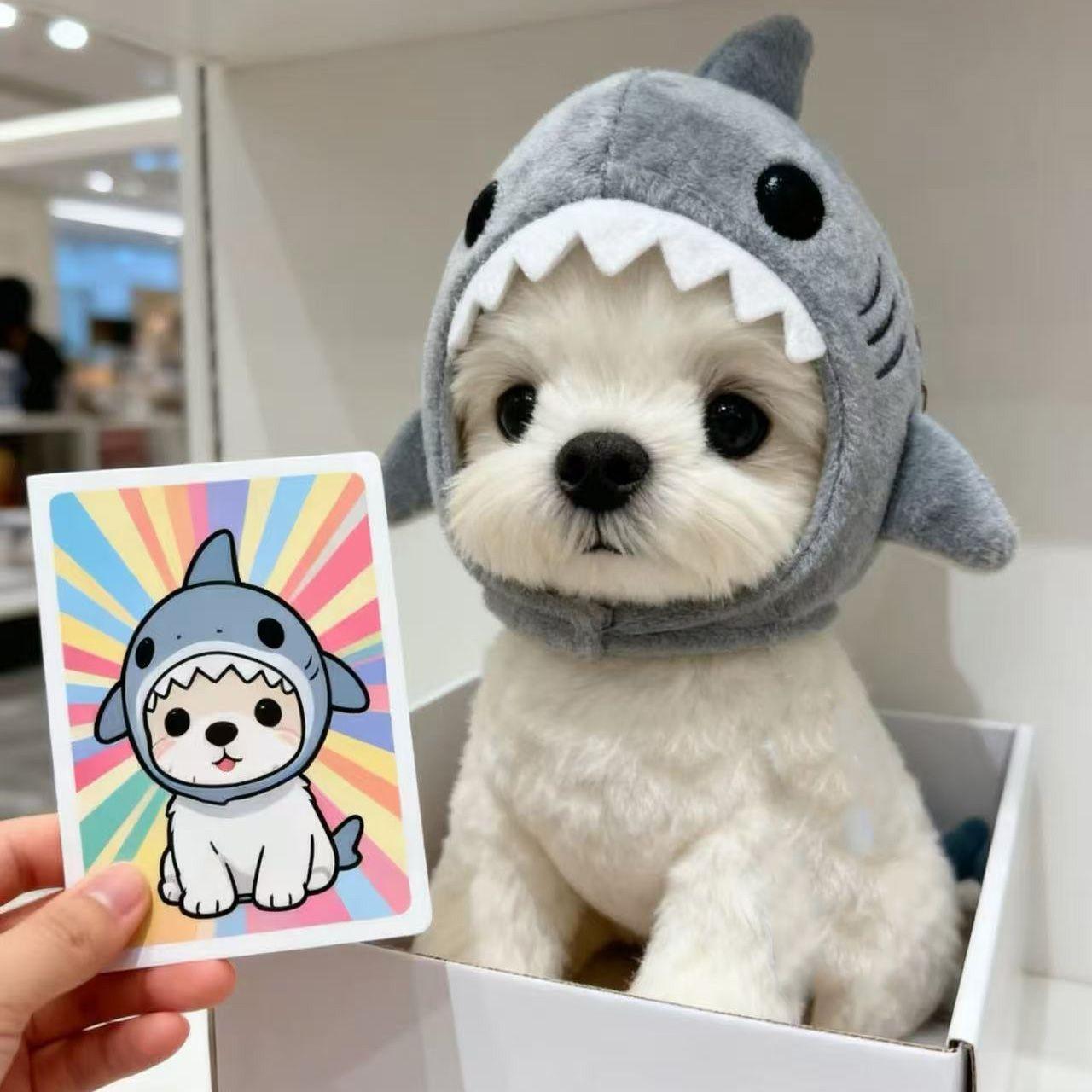 강아지 고양이 상어 헤드피스 귀여운 펫 모자 촬영 소품 인형 머리장식 샤크 헤드 커버 S 2.5kg