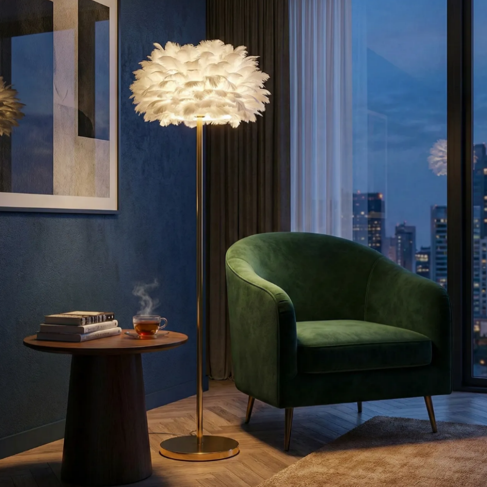 플루마 깃털 플로어램프 일자형 LED 장스탠드 거실 감성 인테리어조명