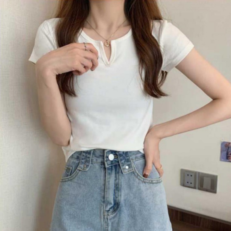 앞트임 반팔티 여성 이너 무지 베이직 데일리 - 상품 이미지
