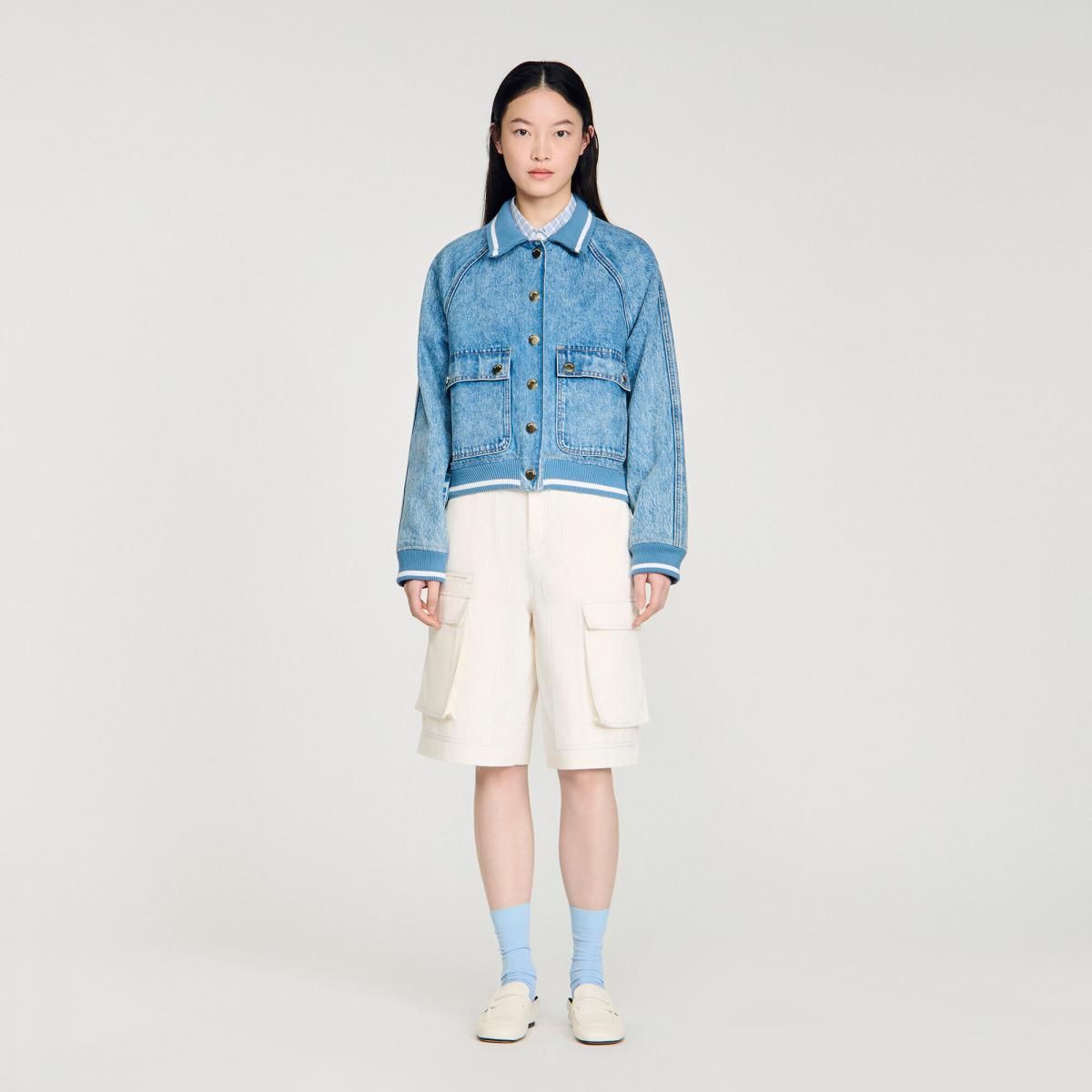 산드로 테크니컬 래글런 데님 재킷 포켓 SFPBL01290_4785 JEANSBLAU - 상세 이미지 4