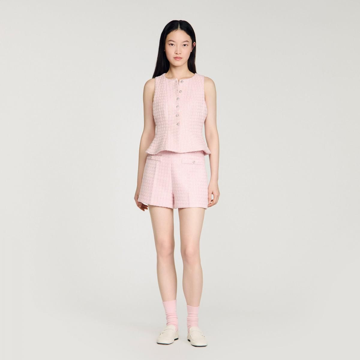 산드로 트위드 체크 시퀸 미니 반바지 SFPSH00595_60 ROSA - 상세 이미지 3