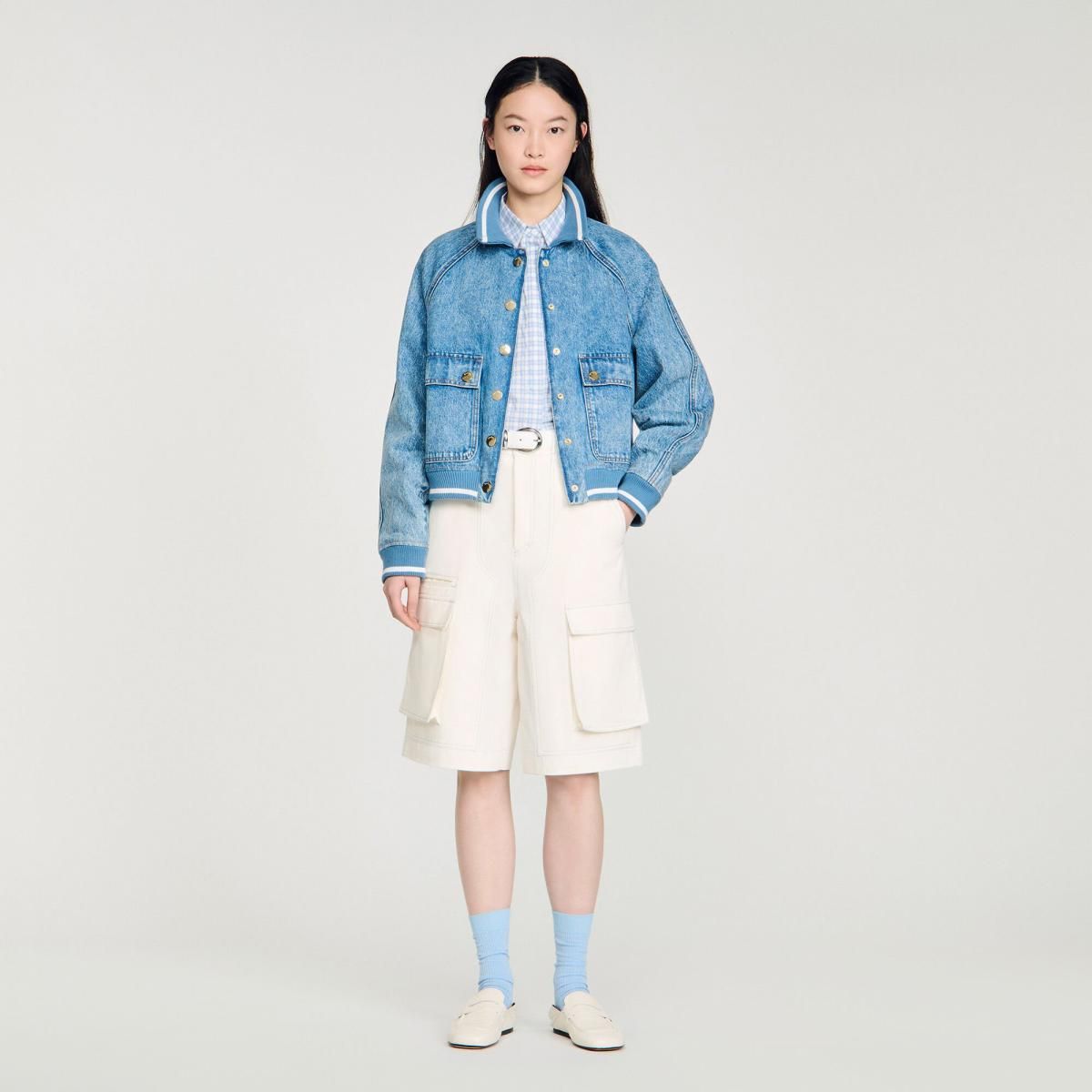 산드로 테크니컬 래글런 데님 재킷 포켓 SFPBL01290_4785 JEANSBLAU - 상세 이미지 2