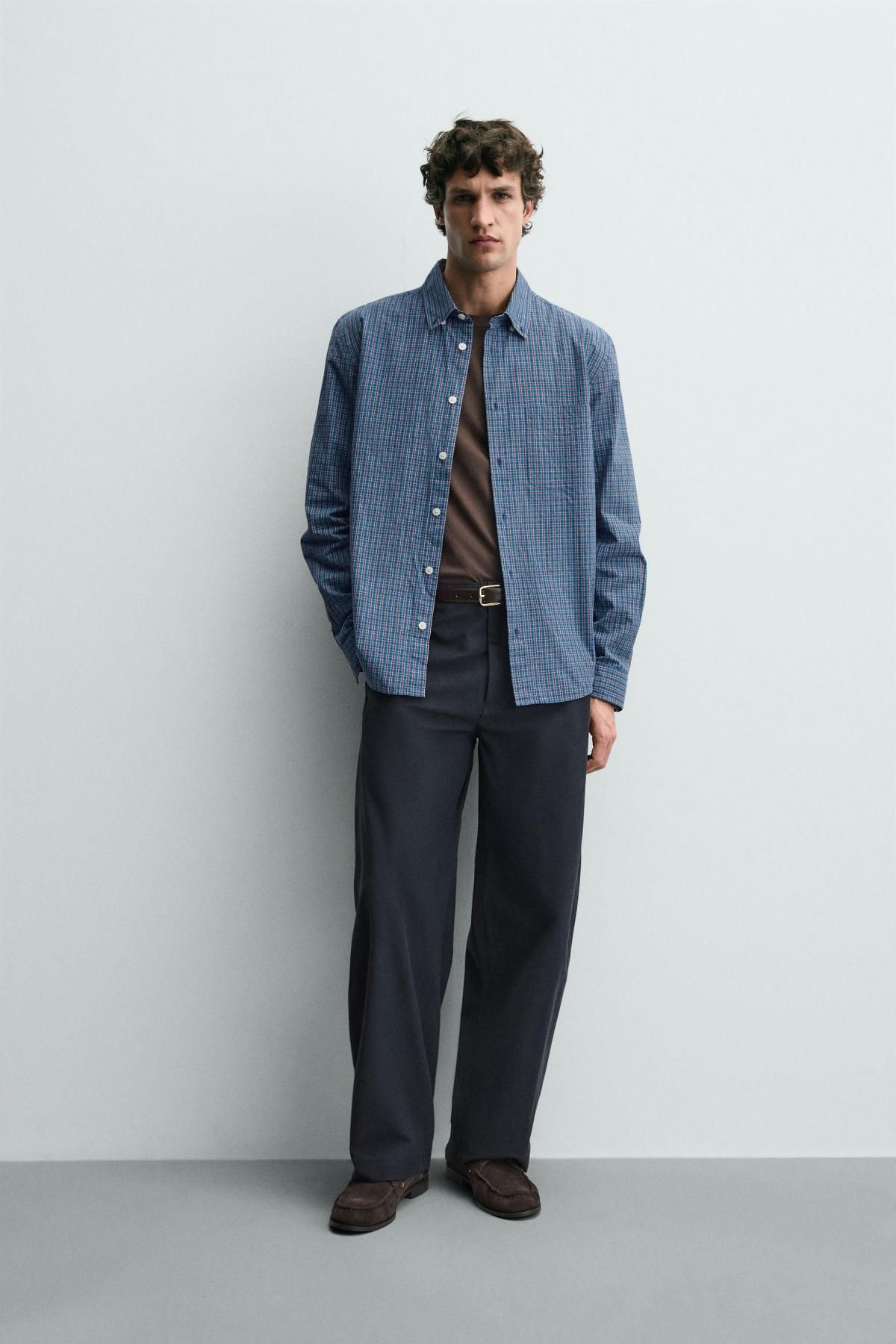 자라 클래식 체크 코튼 긴팔 셔츠 포켓 6048/489 BLUISH - 상세 이미지 2