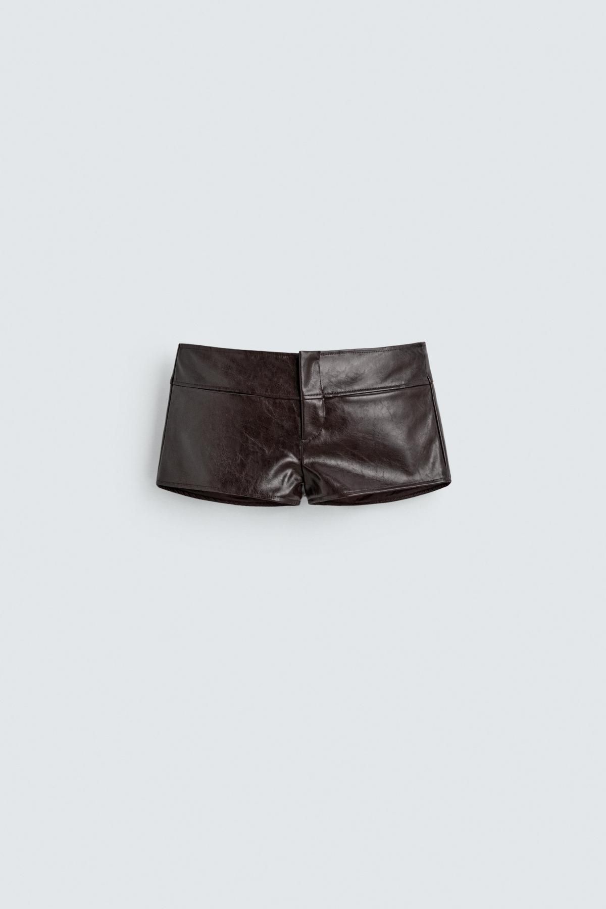 자라 가죽 효과 미니 쇼츠 X 해리 램버트 1255/590 DARK BURGUNDY - 상품 이미지