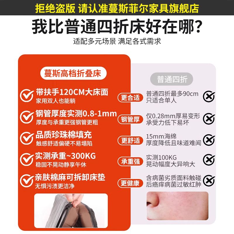 접이식 1인용 사무실 폴딩베드 간이침대 소파베드 베드 이동식 고정 팔걸이 매트리스 브라운 + 8 - 상세 이미지 3