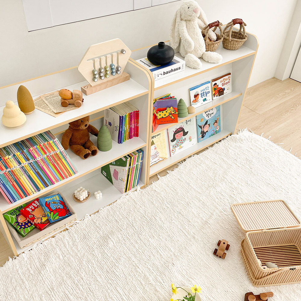 심플룸 올인원 아기 전면 책장 교구장 3단 화이트 아이 어린이 낮은