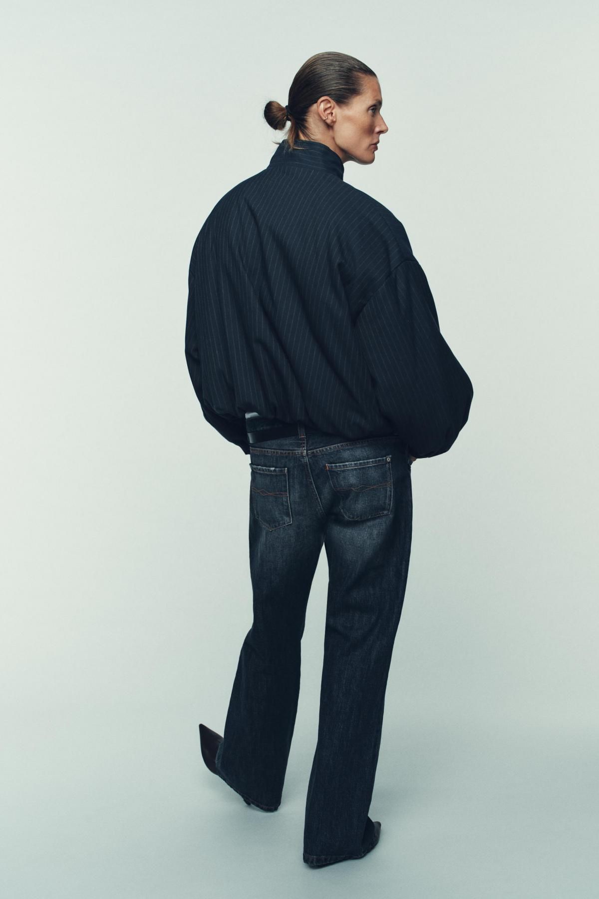자라 핀스트라이프 하이넥 봄버 재킷 9335/677 NAVY / WHITE - 상세 이미지 5