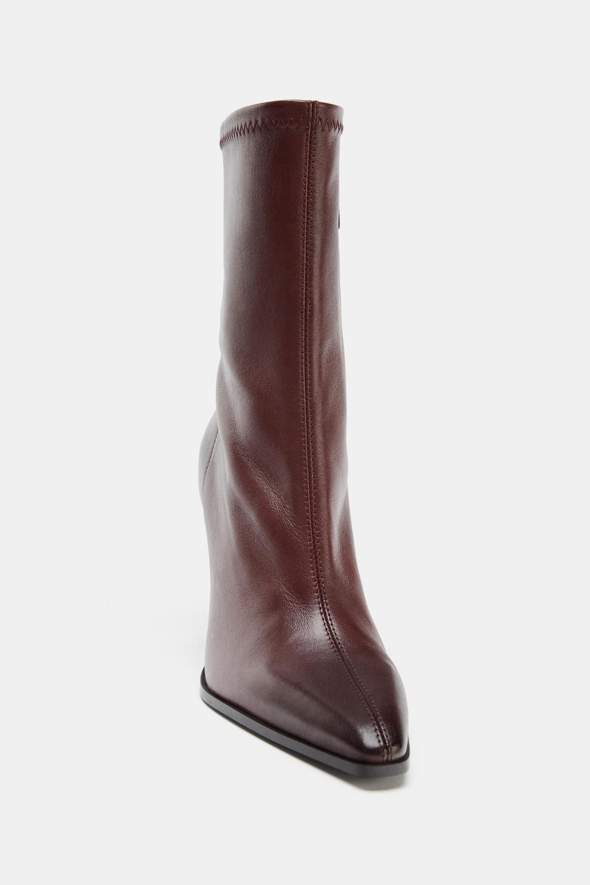 자라 가죽 스타일 스티치 하이힐 앵클부츠 2104/710 BURGUNDY RED - 상세 이미지 5
