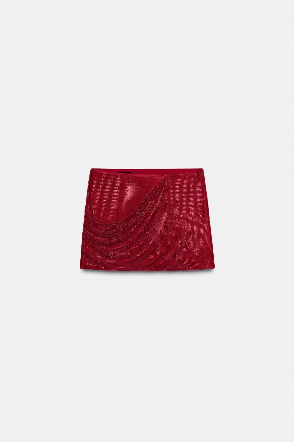 자라 글램 라인스톤 드레이프 미니 스커트 4772/513 RED - 메인 이미지