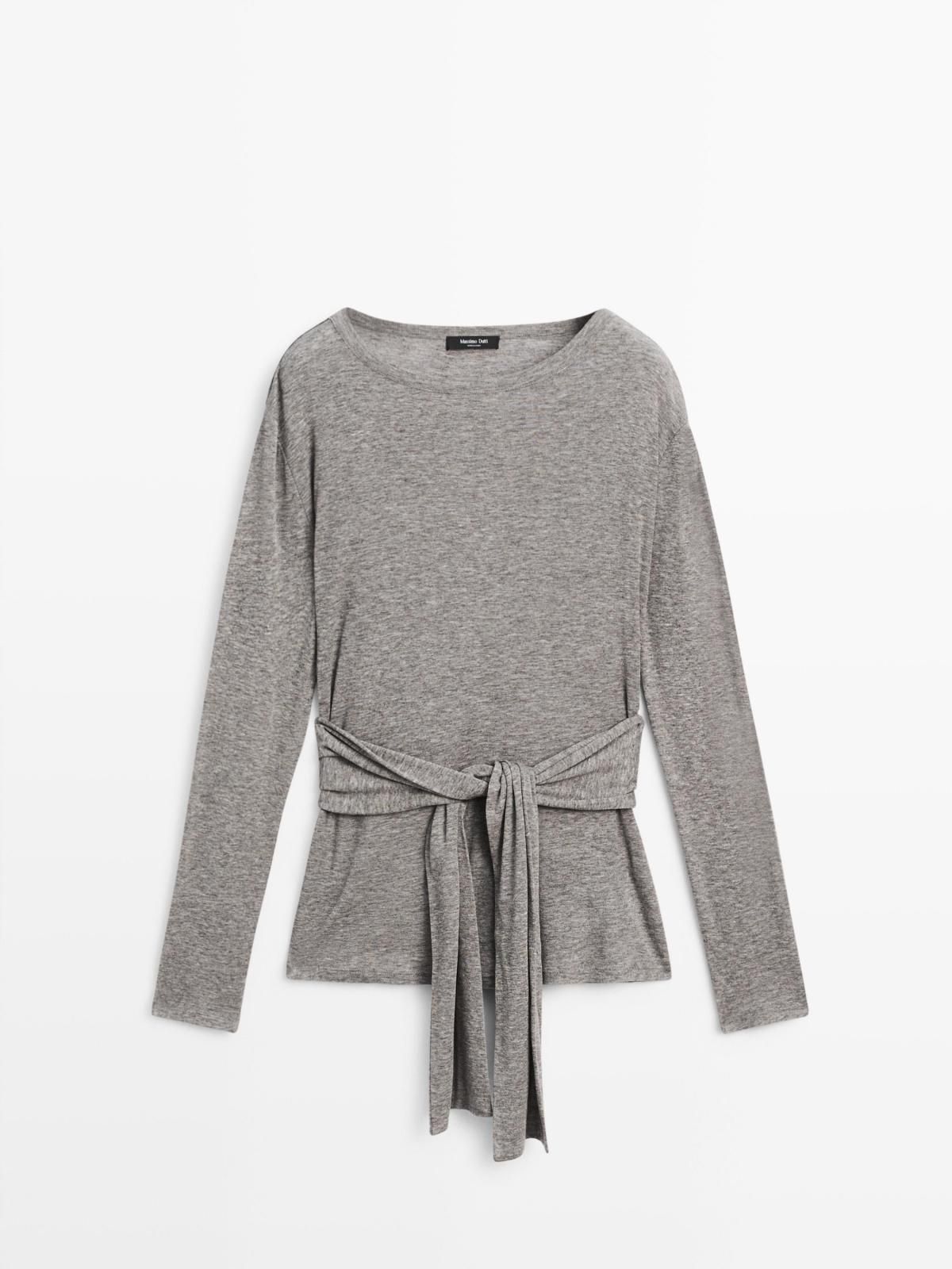 마시모두띠 스트레치 타이 디테일 긴팔 티셔츠 6252/575 GREY MARL - 상품 이미지