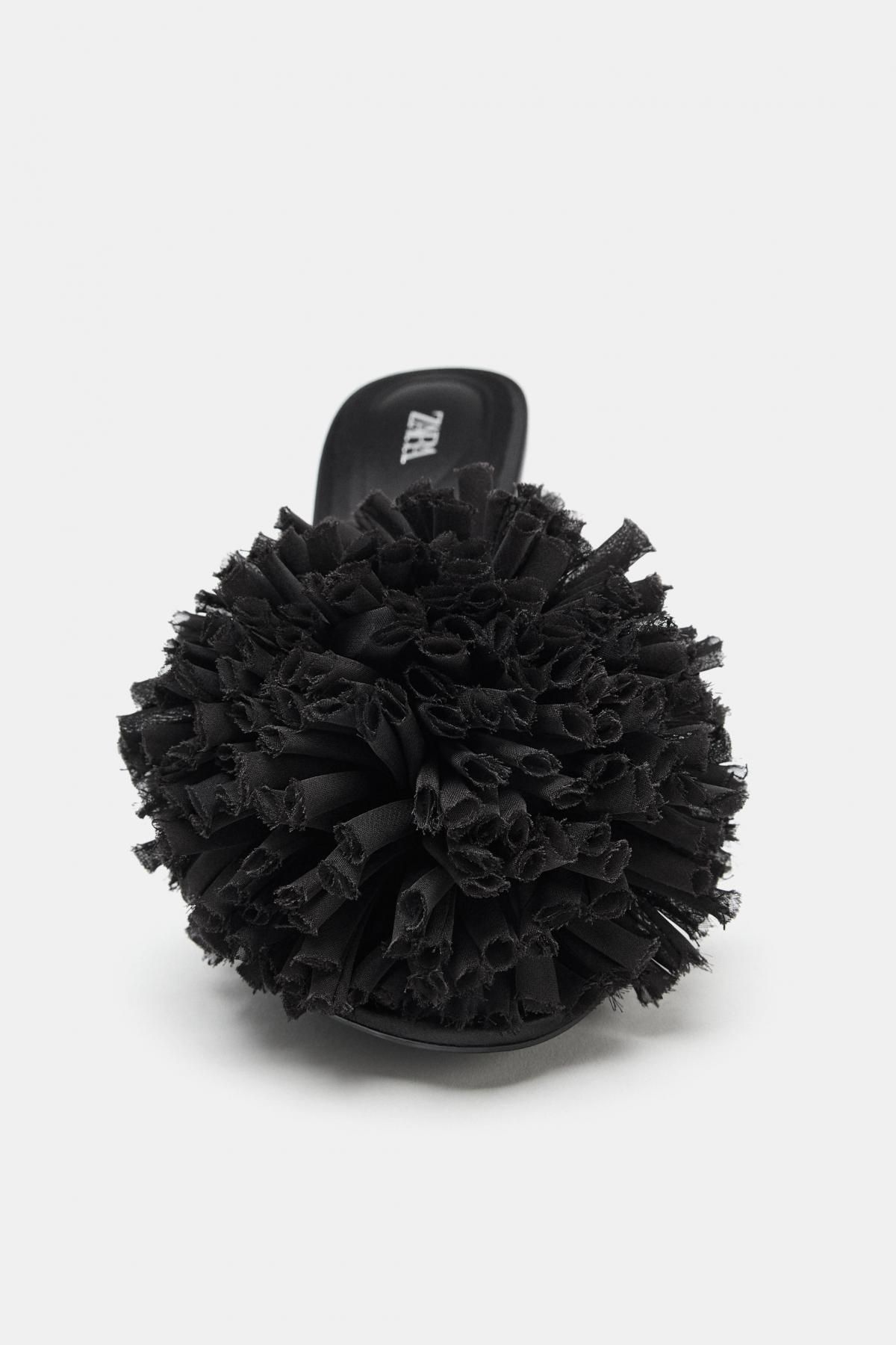 자라 맥시 폼폼 스틸레토 슬링백 뮬 샌들 3338/610 BLACK - 상세 이미지 4