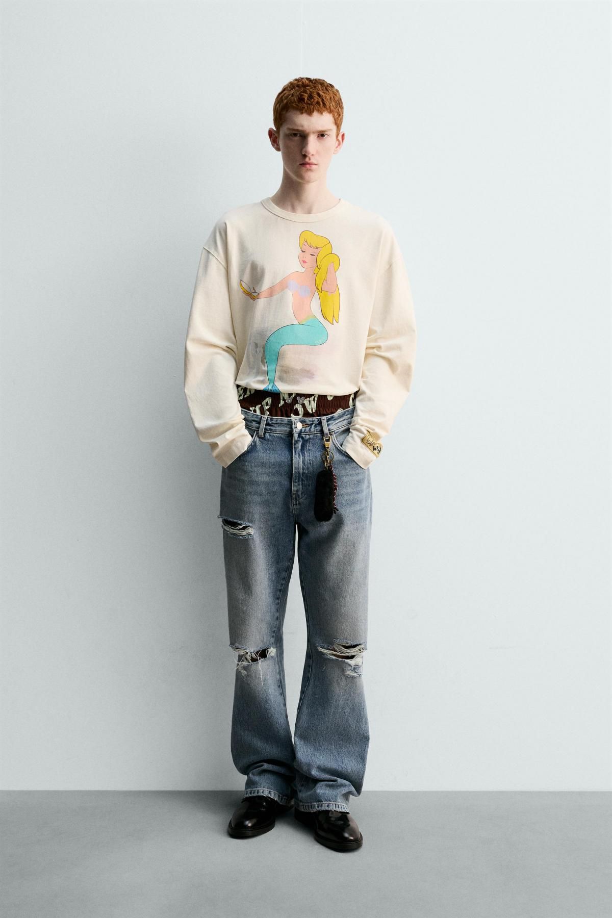 자라 피터팬 인어 프린트 티셔츠 X 해리 램버트 0962/388 OYSTER-WHITE - 상세 이미지 2