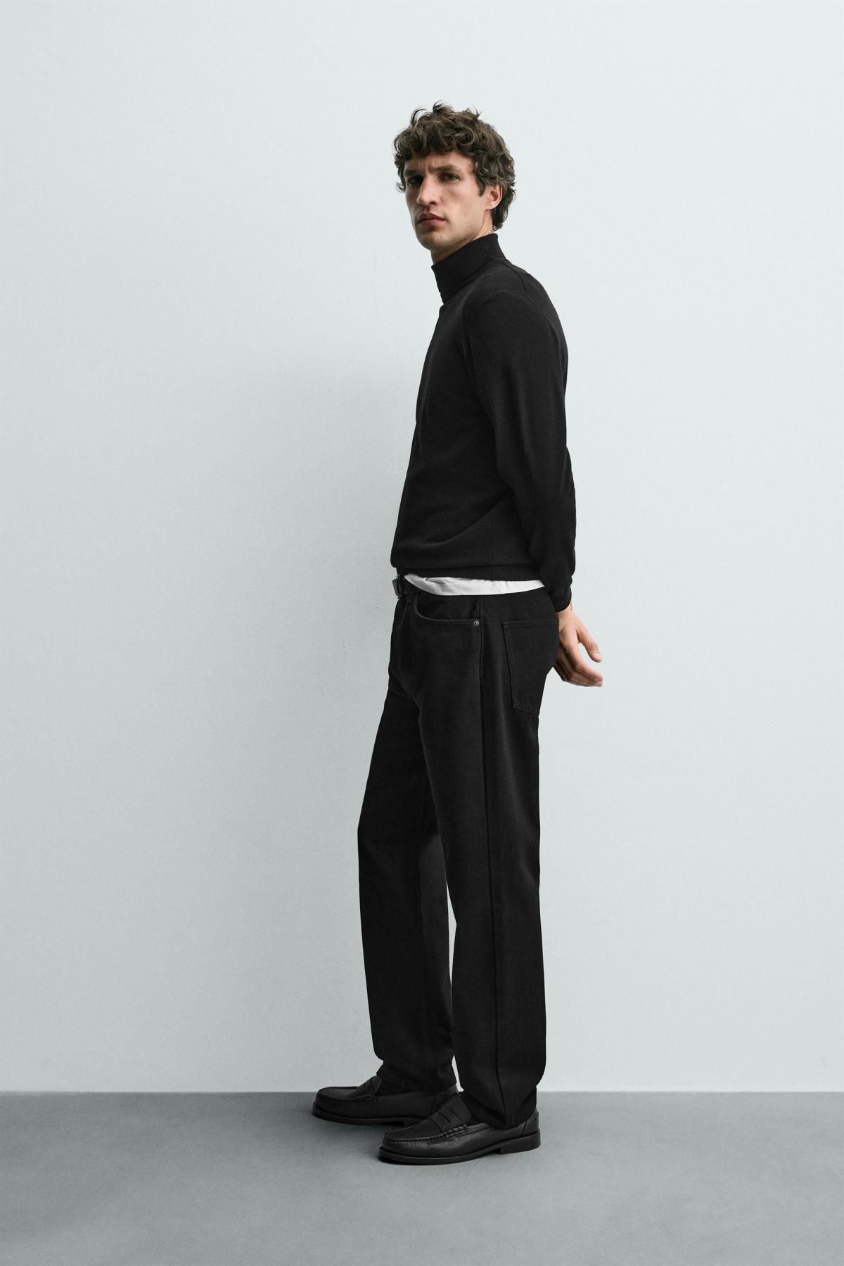 자라 베이직 블랙 코튼 레귤러핏 팬츠 6508/641 BLACK - 상세 이미지 5