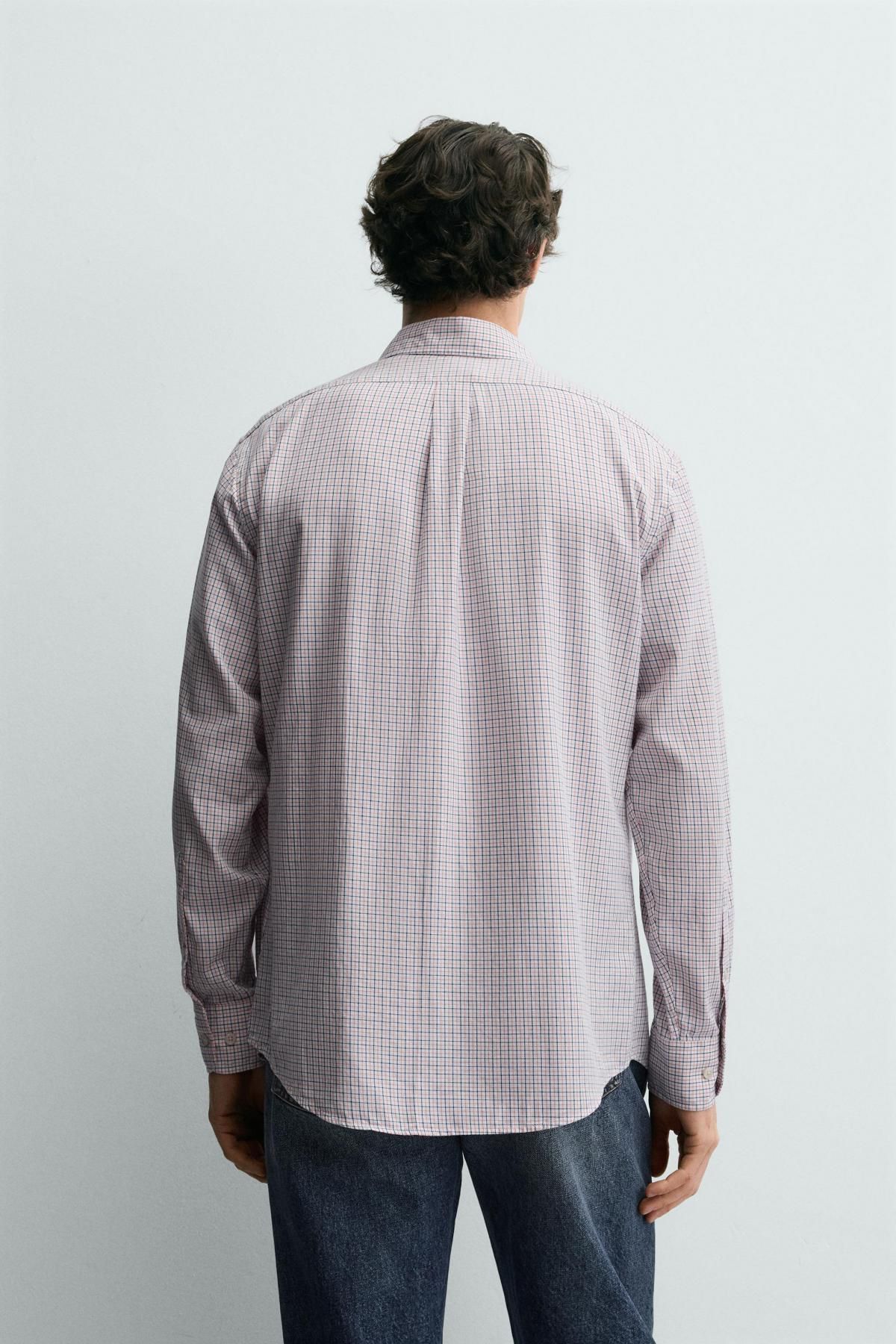 자라 체크 레귤러핏 코튼 긴팔 셔츠 포켓 0975/368 CORAL PINK - 상세 이미지 4