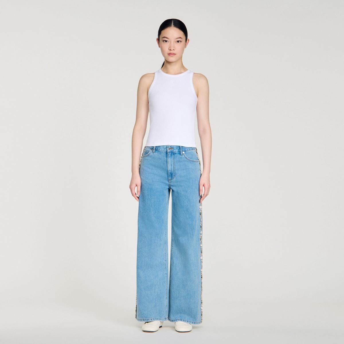 산드로 스트라스 와이드 스트레이트핏 데님 팬츠 SFPJE00797_4785 JEANSBLAU - 상세 이미지 3