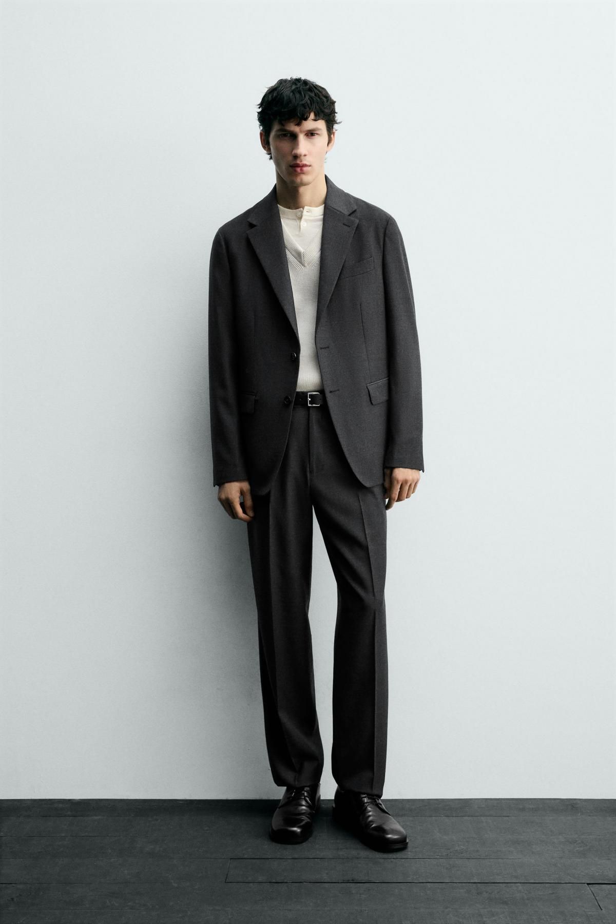 자라 프리미엄 울 플란넬 레귤러핏 수트 팬츠 7380/607 ANTHRACITE GREY - 상세 이미지 2