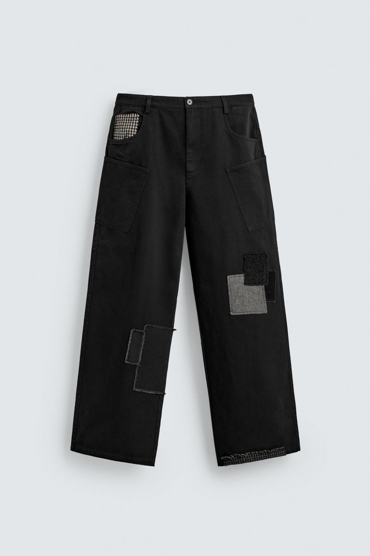 자라 와이드 패치워크 팬츠 X 해리 램버트 5070/781 BLACK - 상품 이미지