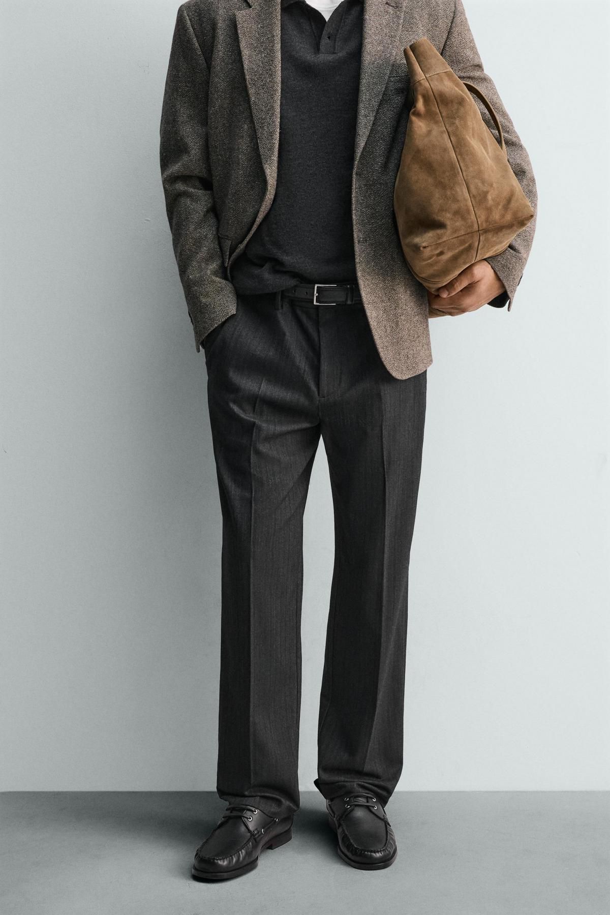 자라 헤링본 텍스처 플란넬 슬랙스 팬츠 6861/370 ANTHRACITE GREY - 상세 이미지 3