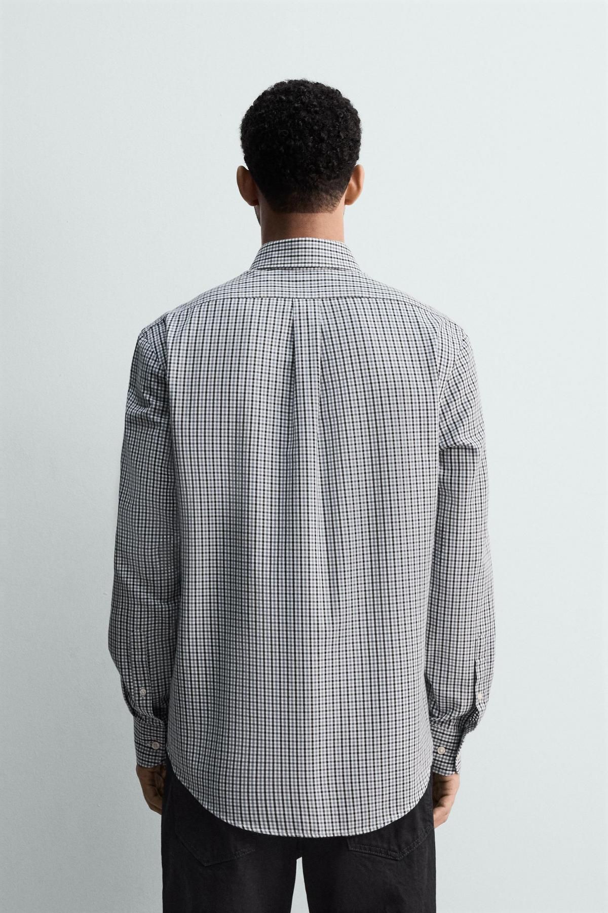 자라 테크니컬 옥스포드 체크 긴팔 셔츠 0975/495 NAVY / WHITE - 상세 이미지 4