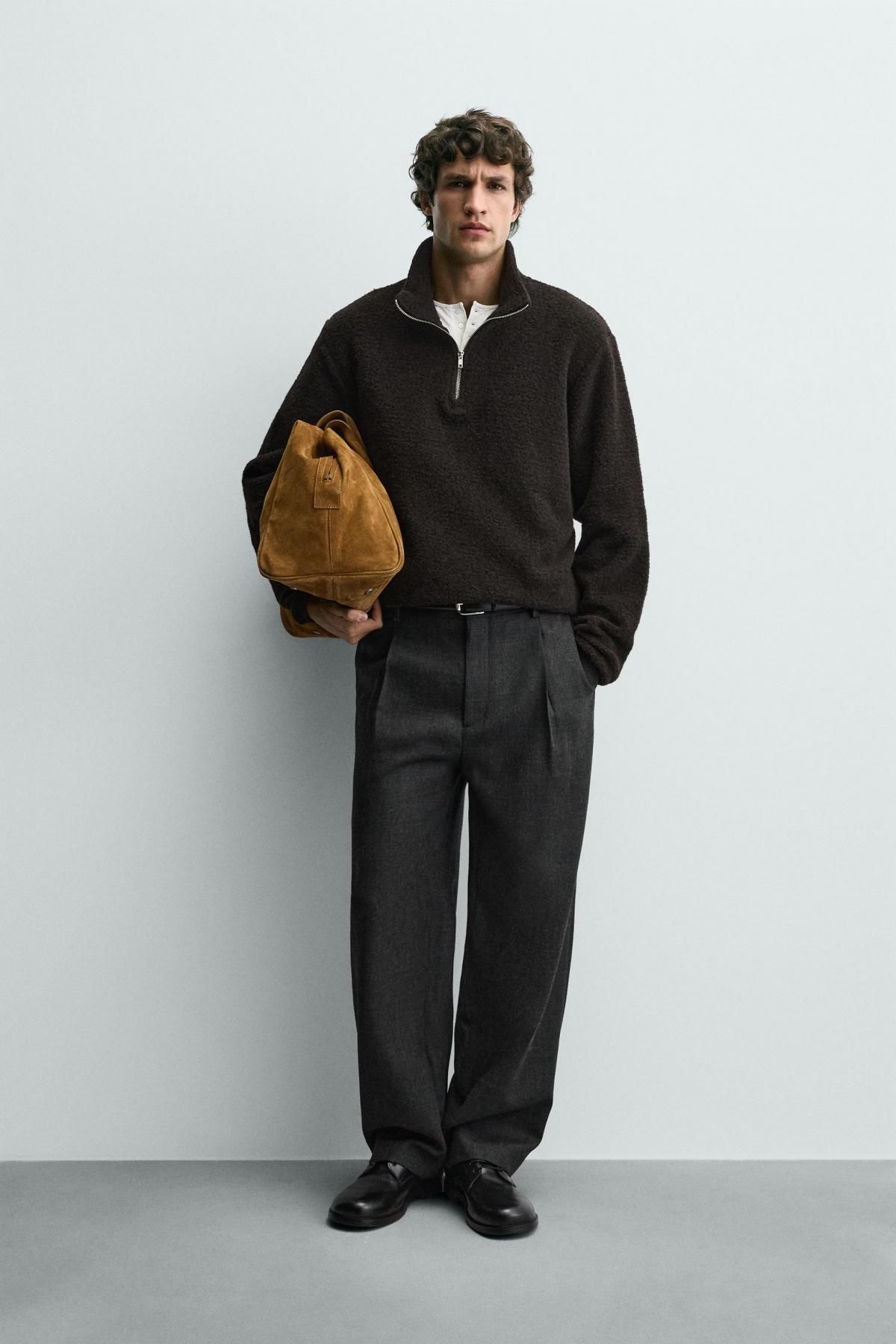 자라 테크니컬 플리스 지퍼넥 스웨트셔츠 4087/389 DARK BROWN - 상세 이미지 2