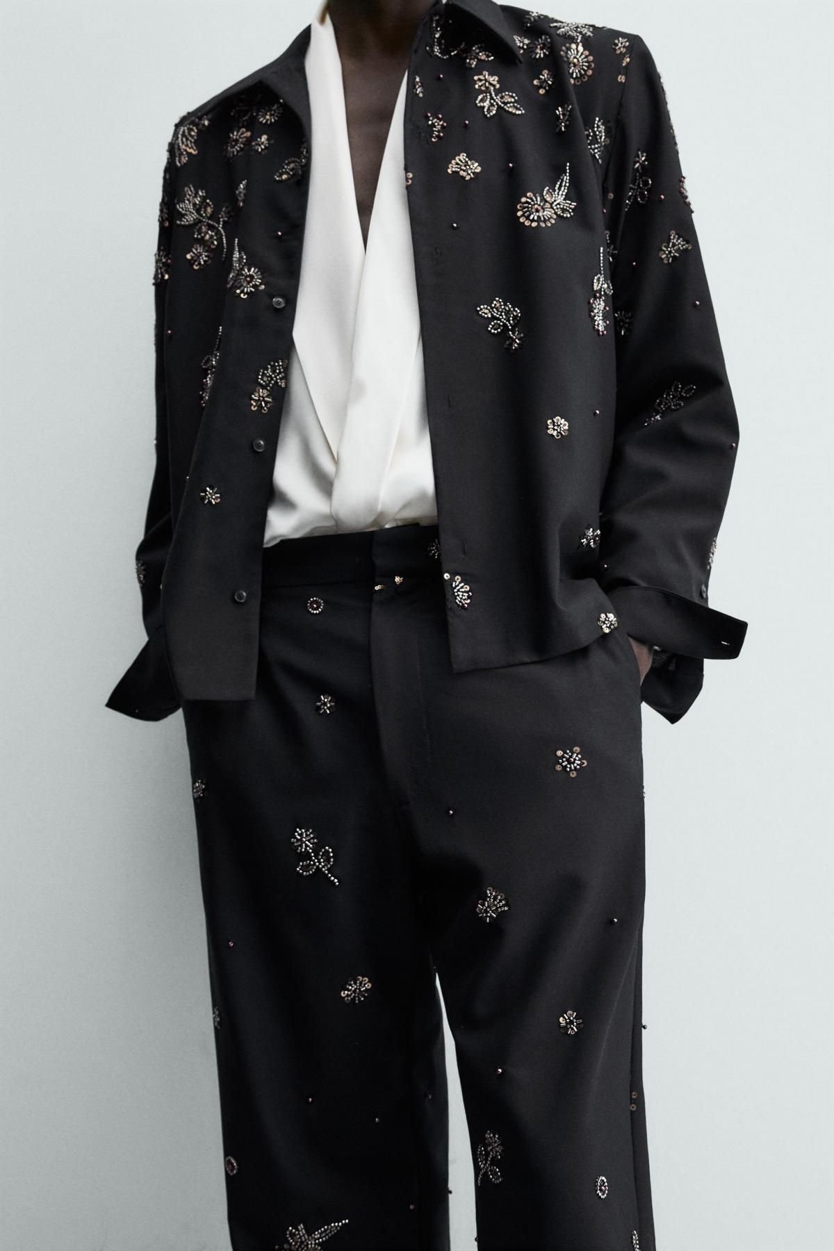 자라 한정판 테크니컬 시퀸 와이드 팬츠 5085/100 DARK NAVY - 상세 이미지 5