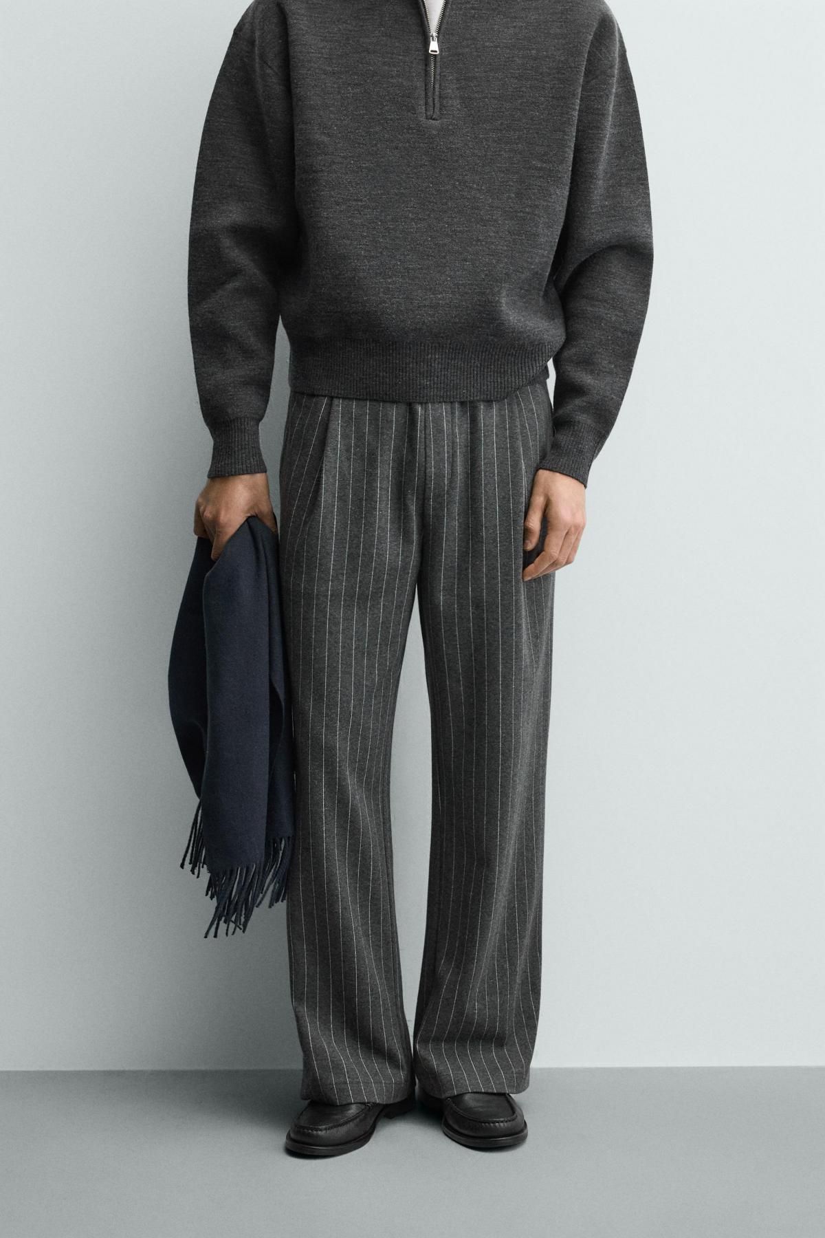 자라 핀스트라이프 와이드 슬랙스 팬츠 4333/308 ANTHRACITE GREY - 상세 이미지 3