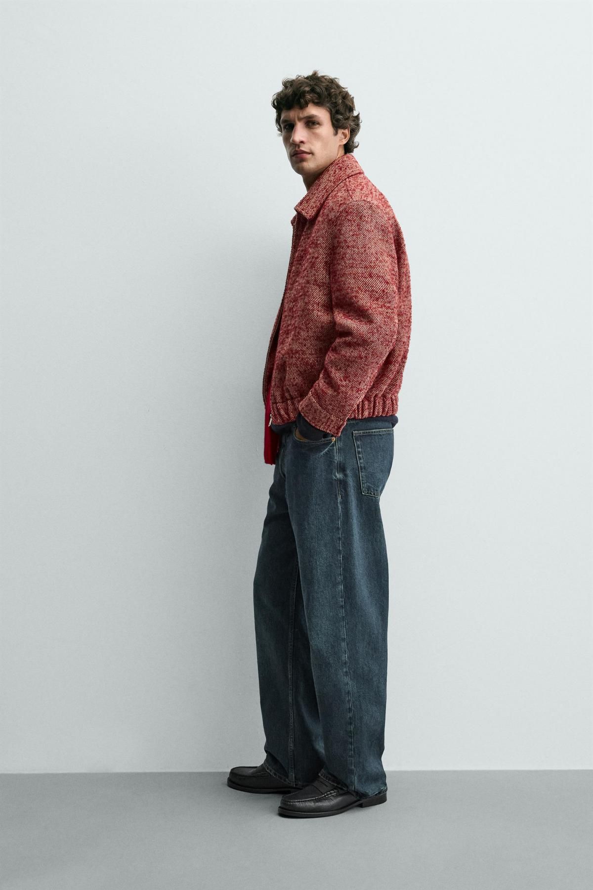 자라 테크니컬 텍스처 울 오버셔츠 집업 재킷 4004/399 RED / WHITE - 상세 이미지 5