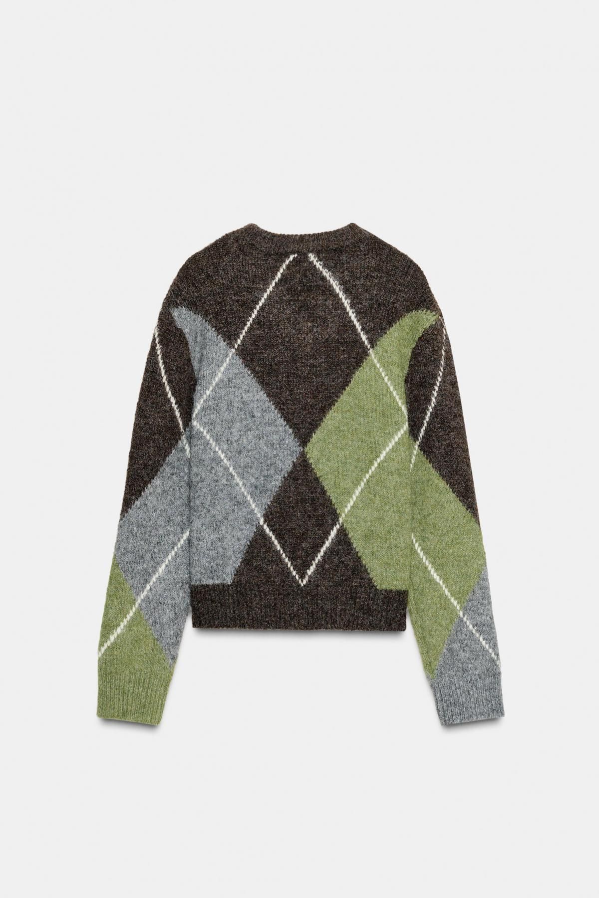 자라 아가일 패턴 루즈핏 브이넥 니트 스웨터 5755/152 BROWN / GREEN 이미지 7