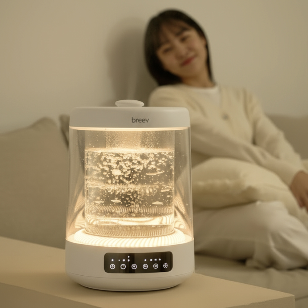 브리브 가열식 가습기 4L 대용량 물멍 무드등 저소음 내열 유리 글라스