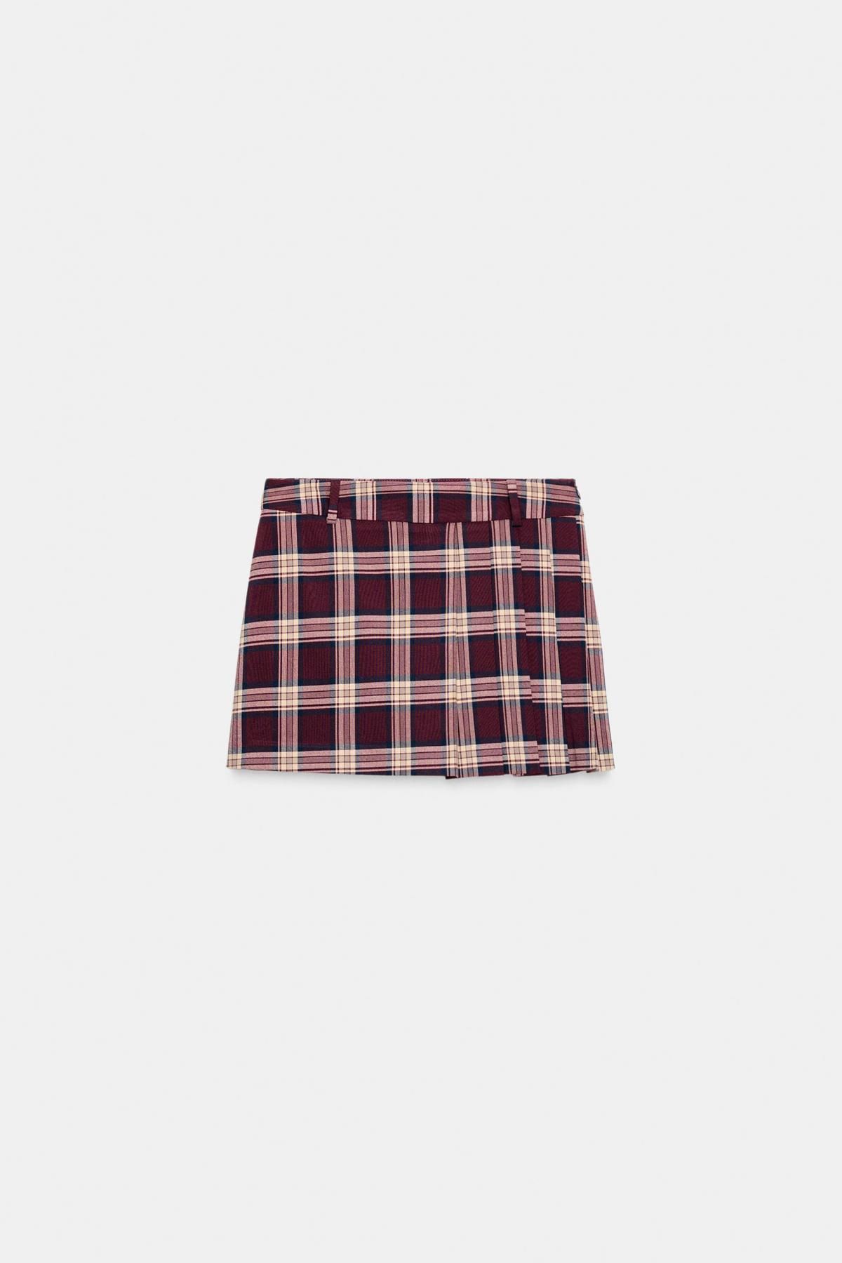 자라 체크 플리츠 미니 스커트 팬츠 9809/671 BURGUNDY - 메인 이미지