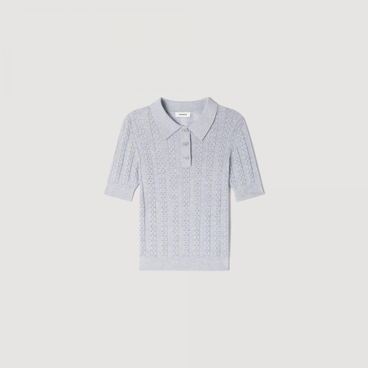 산드로 프리미엄 포인텔 울 반팔 폴로 니트 탑 SFPPU02787_24 GRAU - 메인 이미지