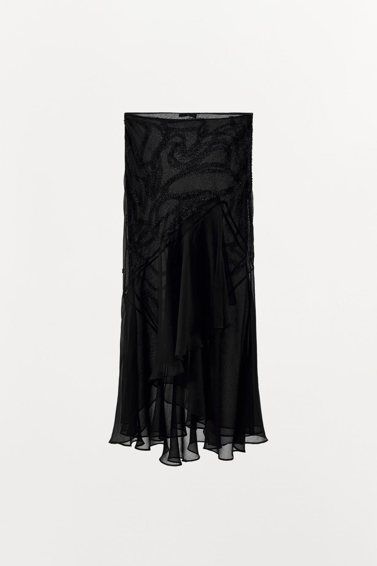 자라 비즈 러플 미디 스커트 블랙 4772/607 BLACK - 메인 이미지