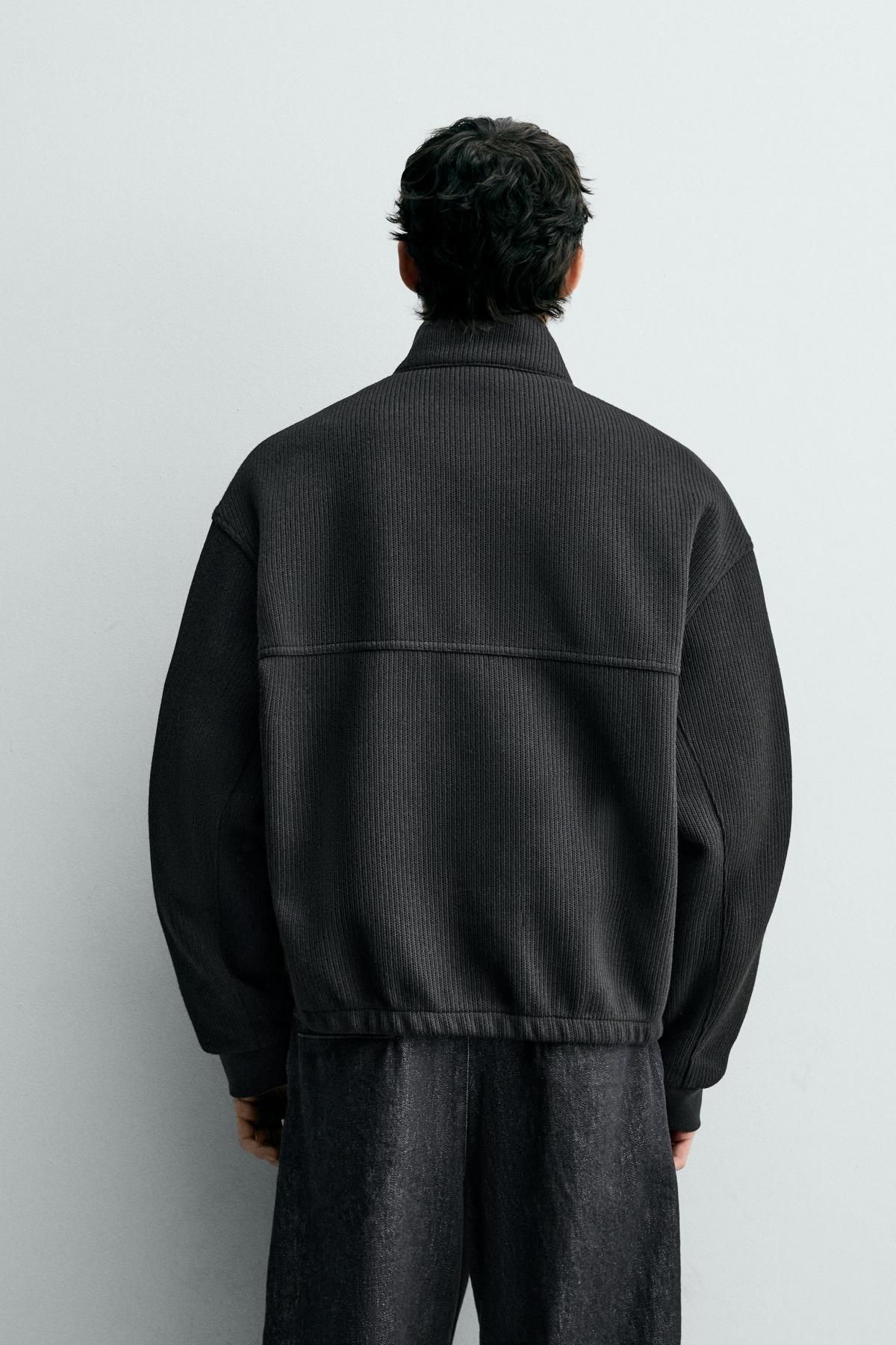 자라 테크니컬 골지 박시핏 집업 재킷 블랙 1437/366 BLACK - 상세 이미지 4