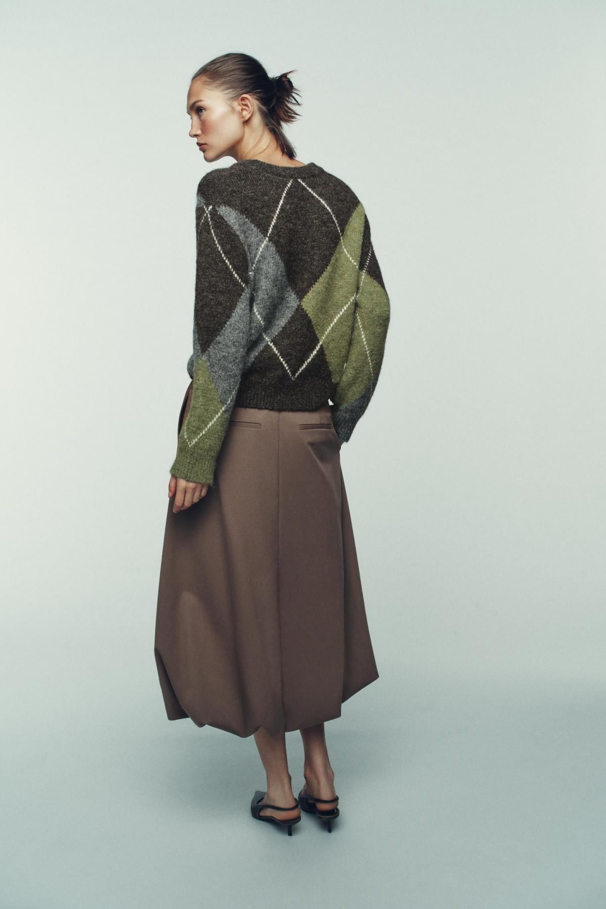 자라 아가일 패턴 루즈핏 브이넥 니트 스웨터 5755/152 BROWN / GREEN 이미지 6