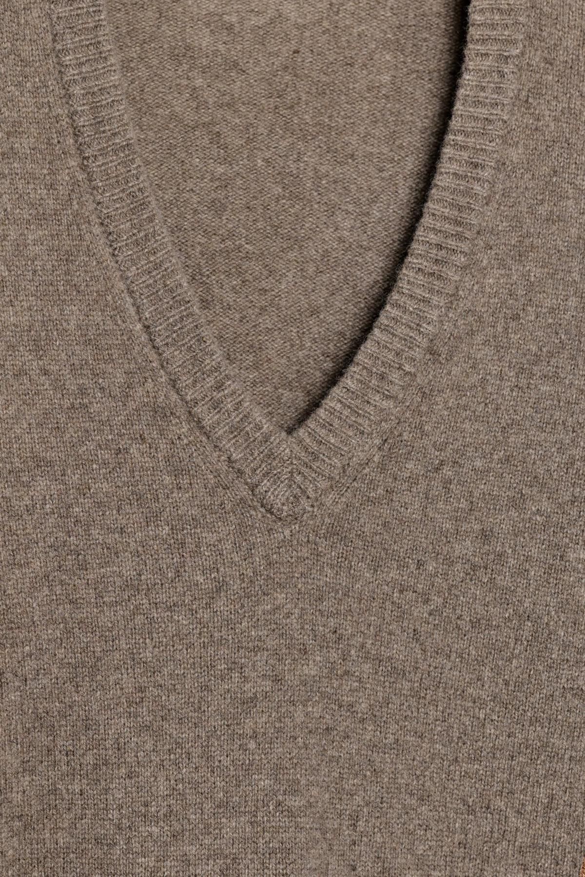 자라 프리미엄 캐시미어 울 브이넥 니트 스웨터 6771/147 BROWN / TAUPE - 상세 이미지 4