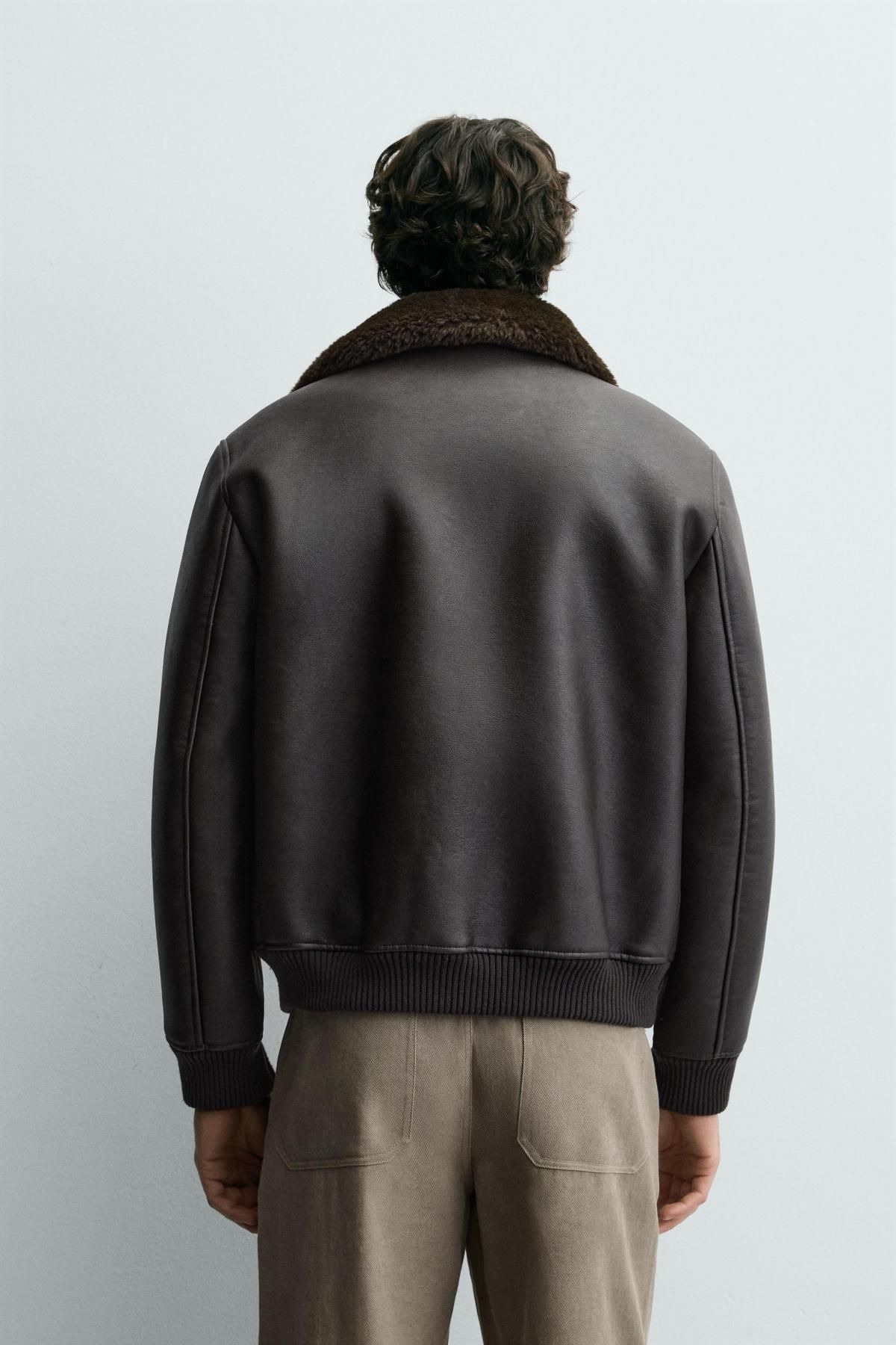 자라 테크니컬 레더 이펙트 퍼카라 집업 재킷 3548/108 DARK BROWN - 상세 이미지 4